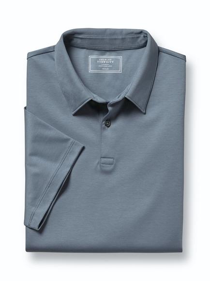 Charles Tyrwhitt Smart Jersey Short Sleeve Polo - view 2, Steel Blue