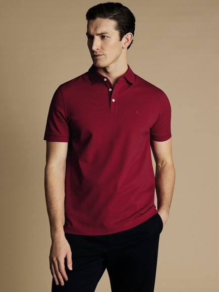Charles Tyrwhitt Short Sleeve Pique Polo Shirt, Red