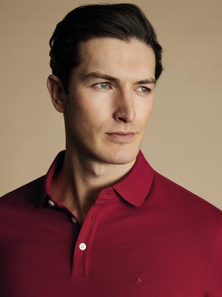 Charles Tyrwhitt Short Sleeve Pique Polo Shirt - view 2, Red