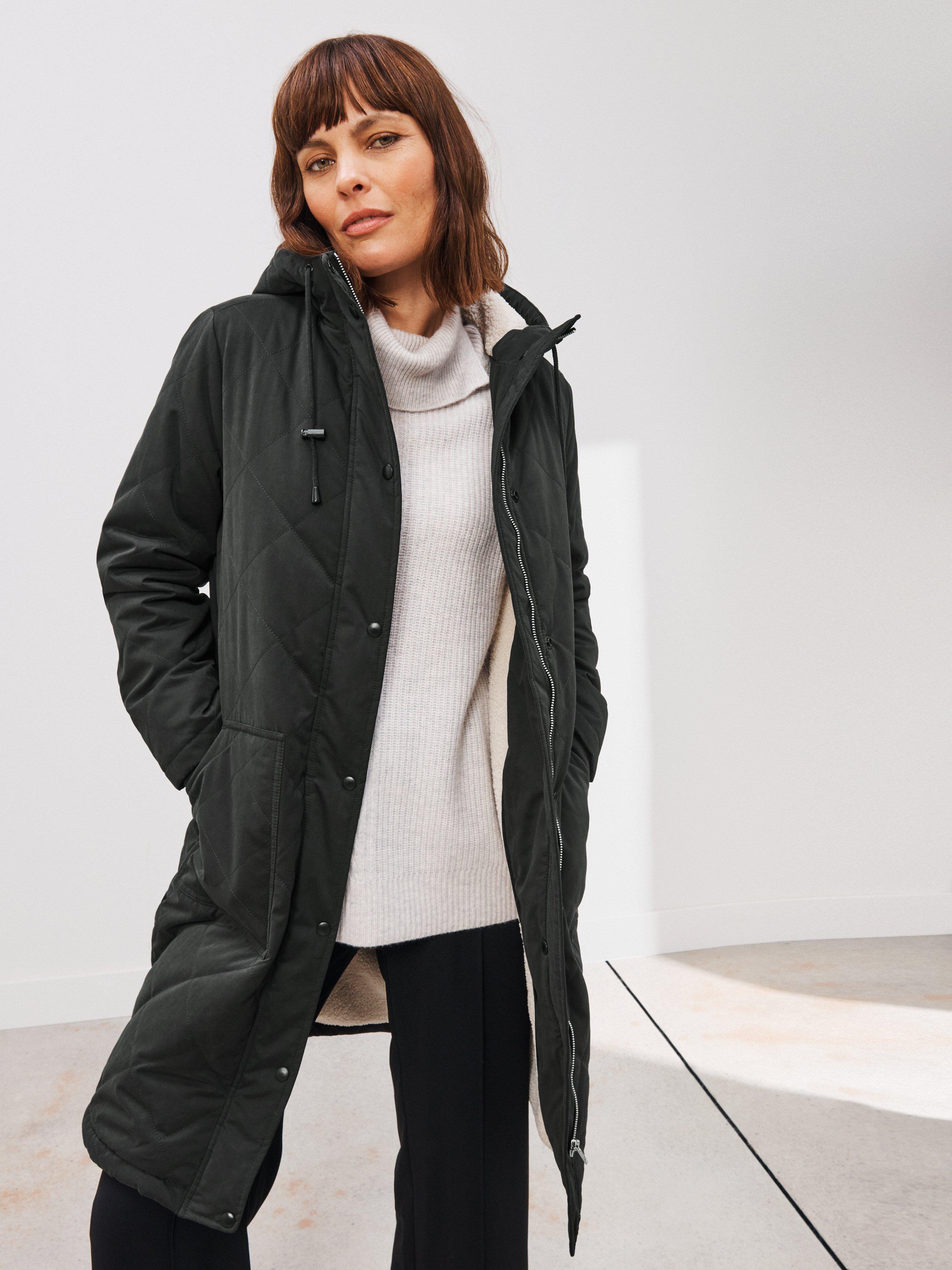 John Lewis Longline Quilted Parka, Black