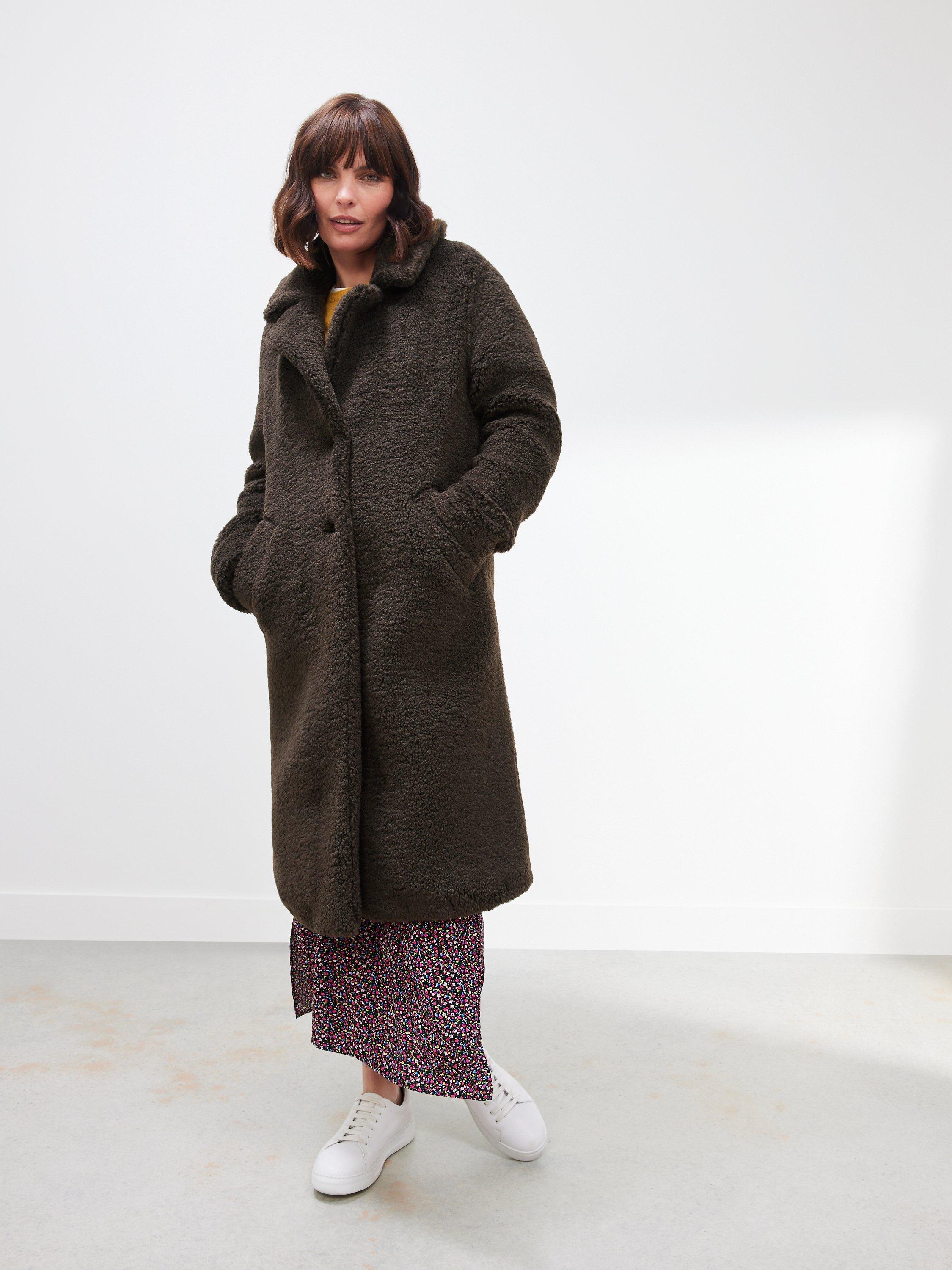 John Lewis Faux Fur Longline Teddy Coat, Chocolate