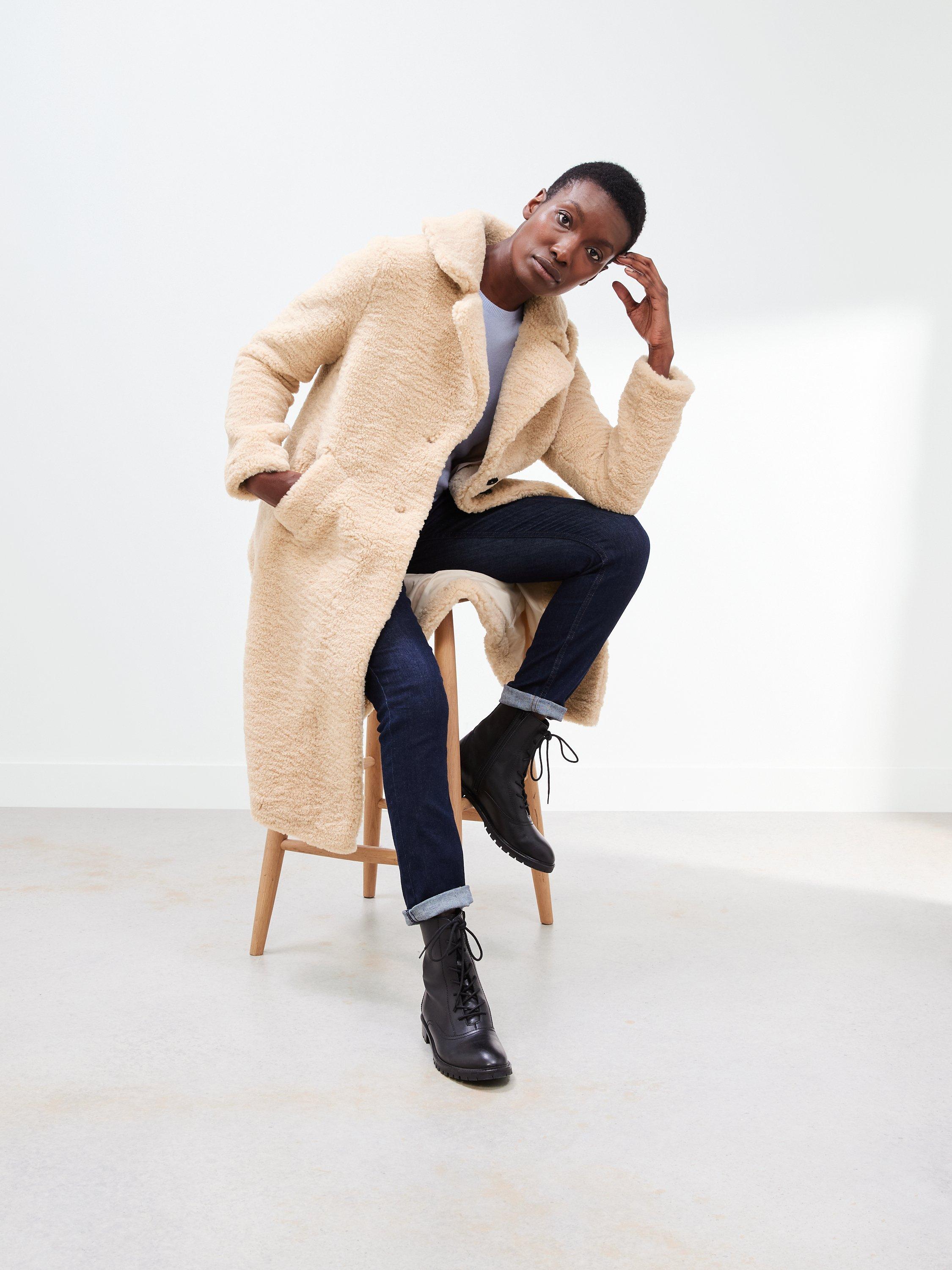 John Lewis Faux Fur Longline Teddy Coat, Natural 