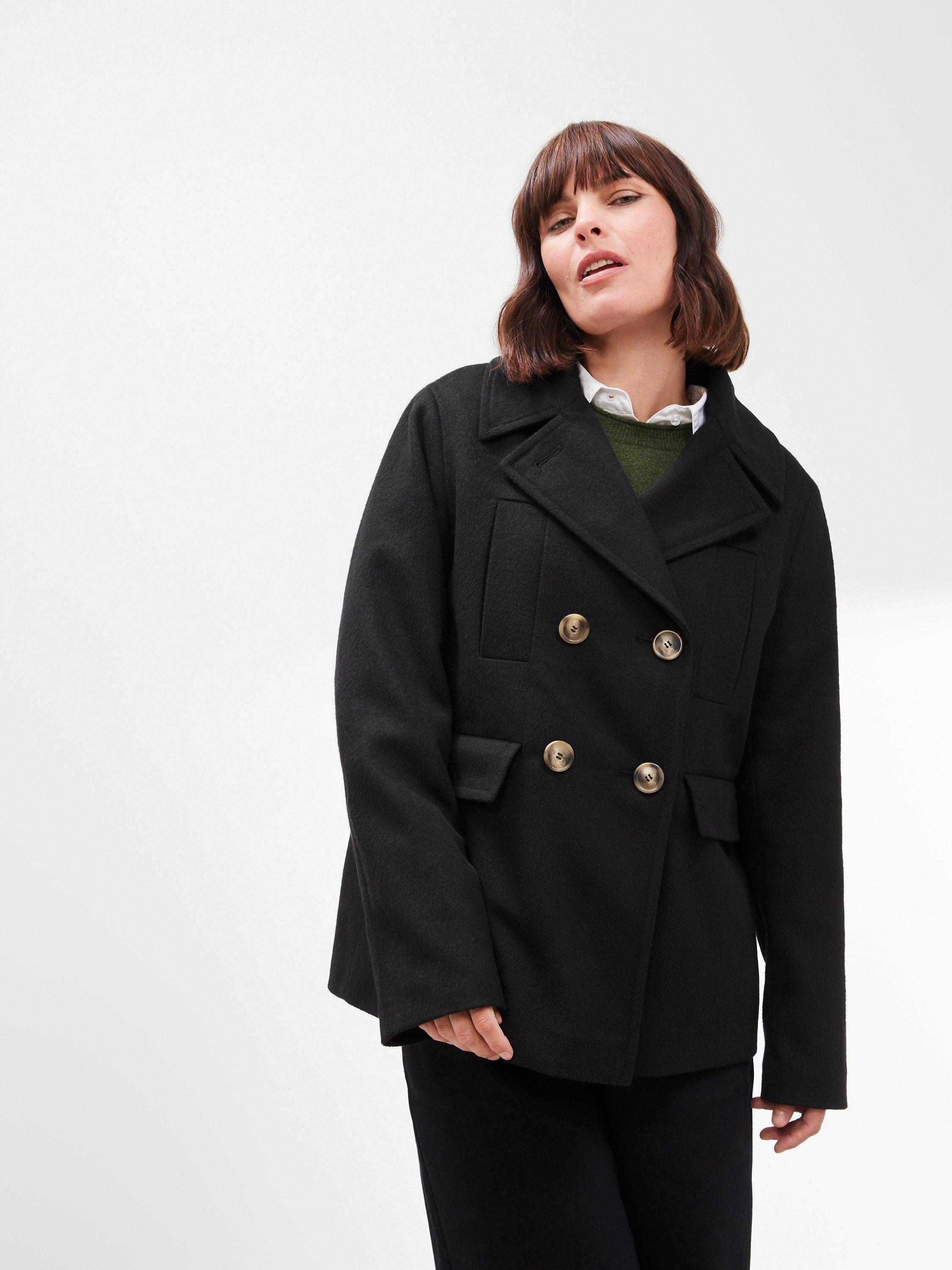 John Lewis Wool Blend Peacoat, Black