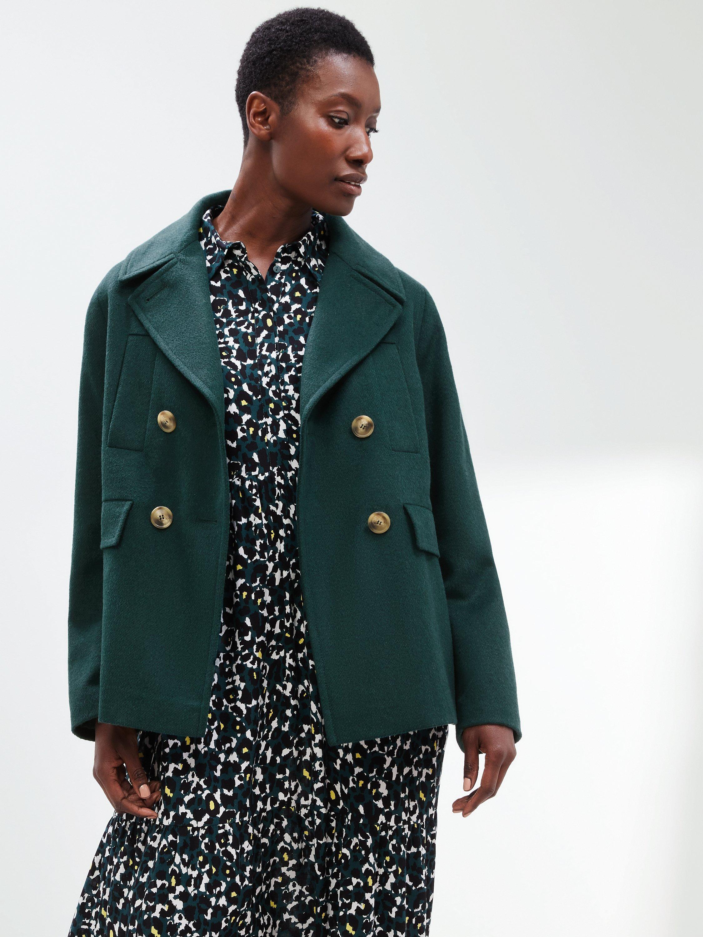 John Lewis Wool Blend Peacoat, Bottle Green