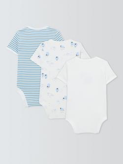 John Lewis Baby Cotton Sheep/Stripe Short Sleeve Bodysuits, Pack of 3 - view 2, Blue
