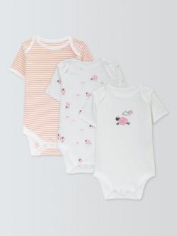 John Lewis Baby Cotton Sheep/Stripe Short Sleeve Bodysuits, Pack of 3, Pink