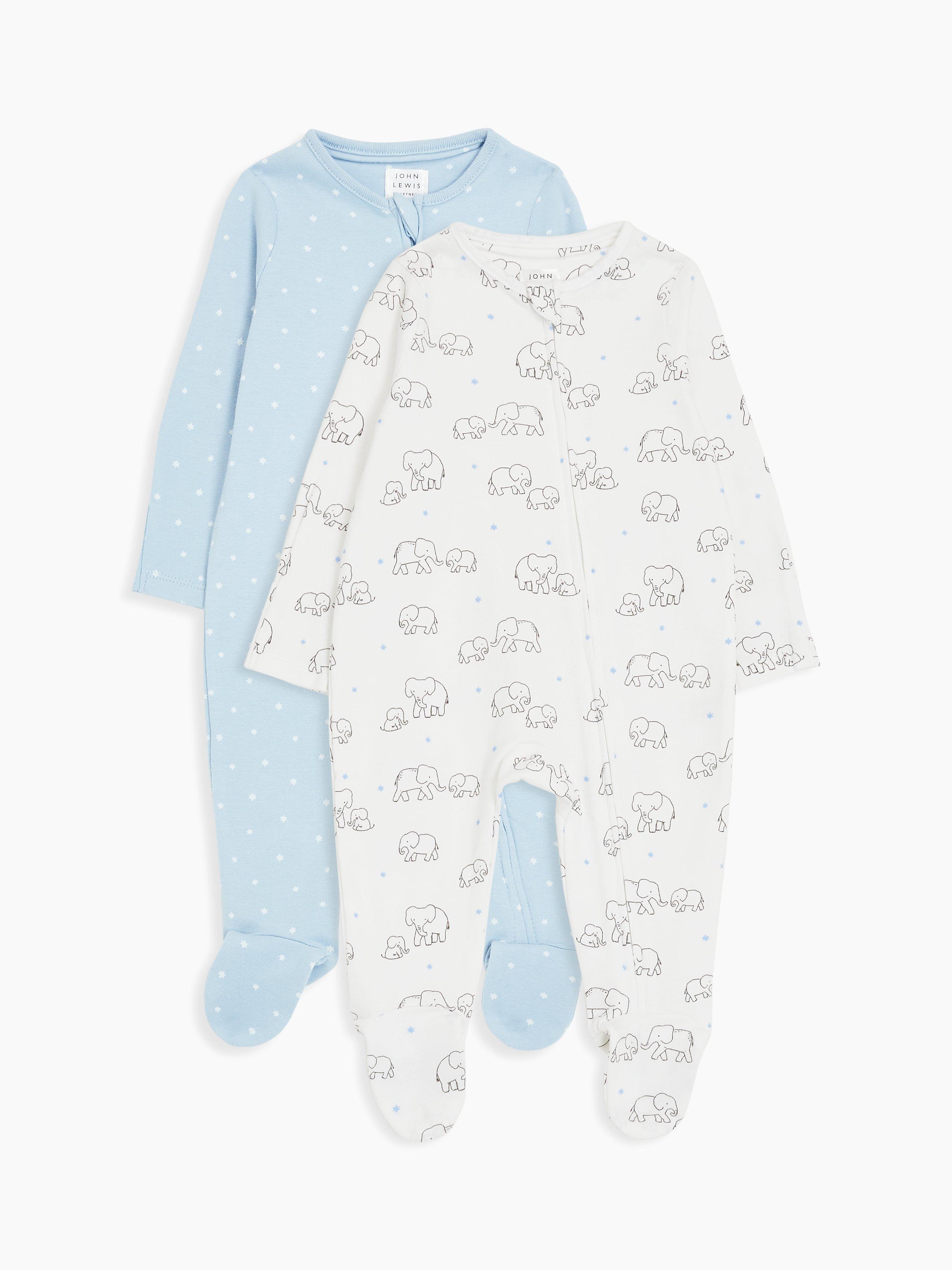 John Lewis Elephant Sleepsuit, Pack of 2