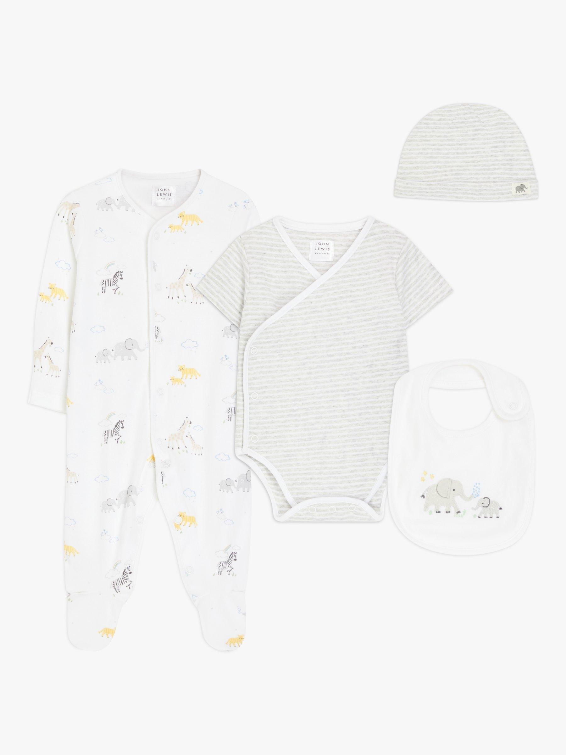 John Lewis Baby Elephant Sleepsuit, Bodysuit, Hat & Bib Set, Multi