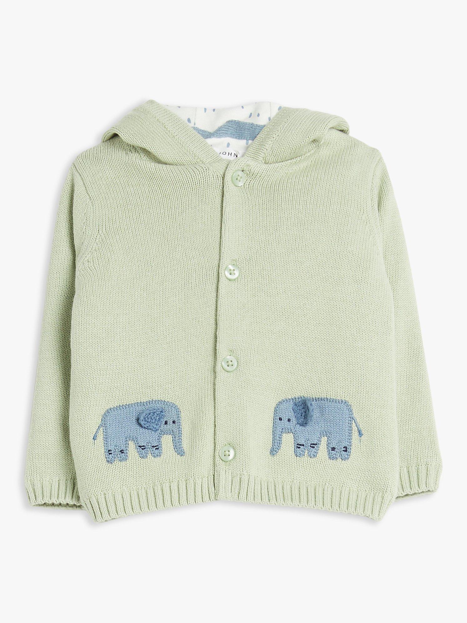 John Lewis Baby Elephant Ears Hooded Cardigan, Green