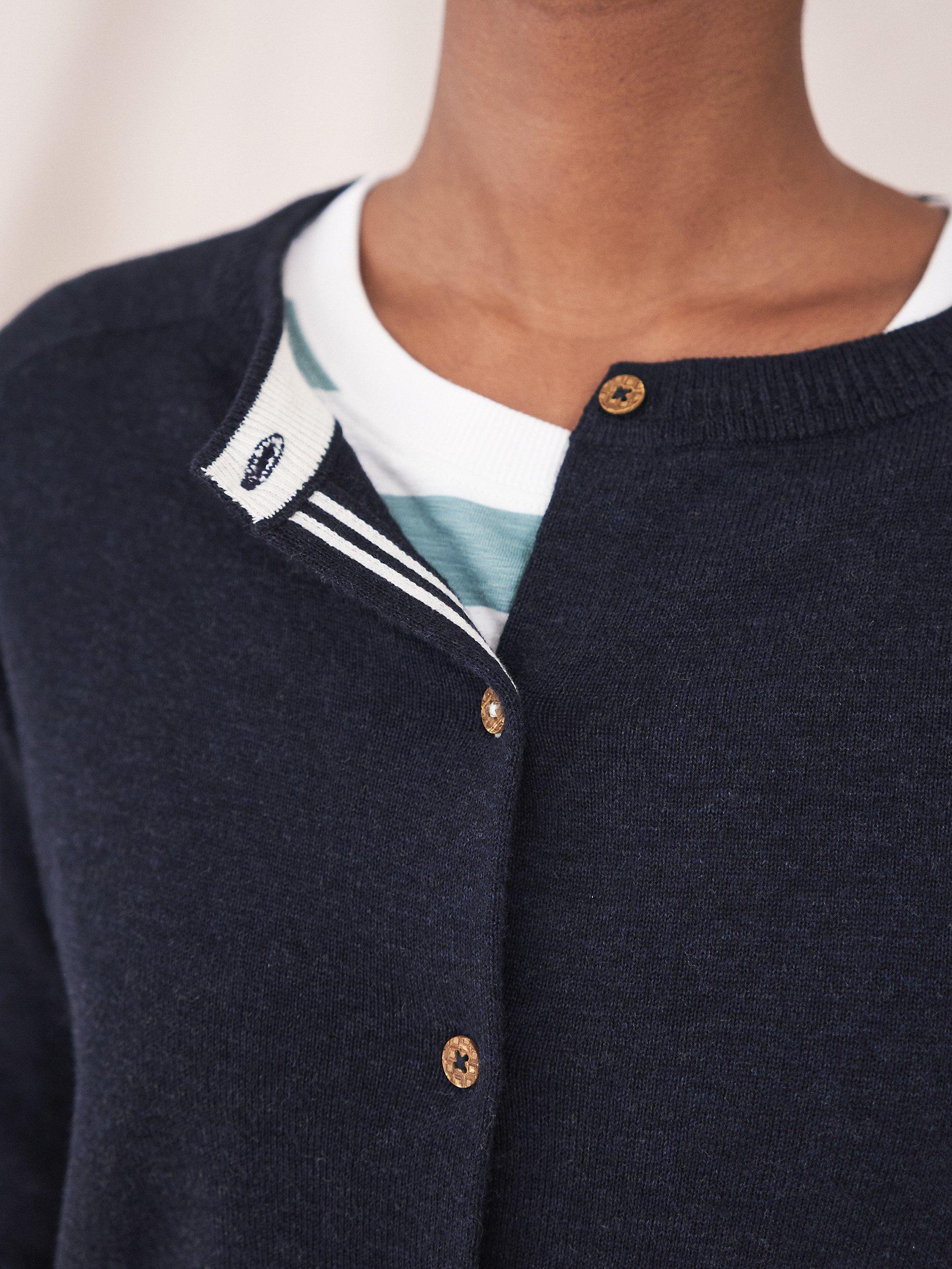 Product image 2 of 6, which shows White Stuff Lulu Crew Neck Organic Cotton Cardigan, French Navy, 6
