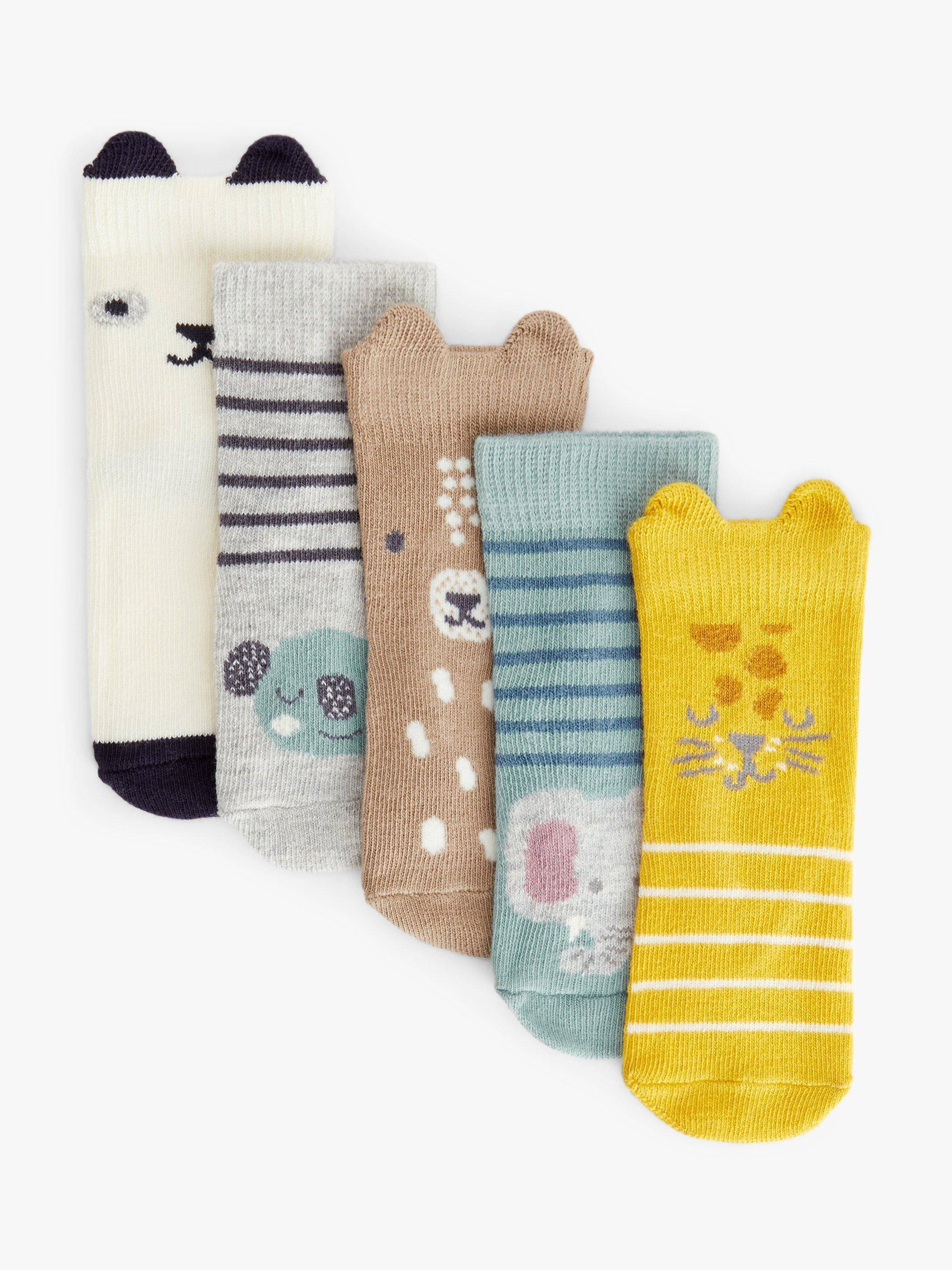 John Lewis Baby Organic Cotton Rich Animal Face Socks, Pack of 5, Multi