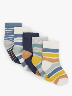 John Lewis Baby Organic Cotton Rich Stripe Socks, Pack of 5, Multi, Multi