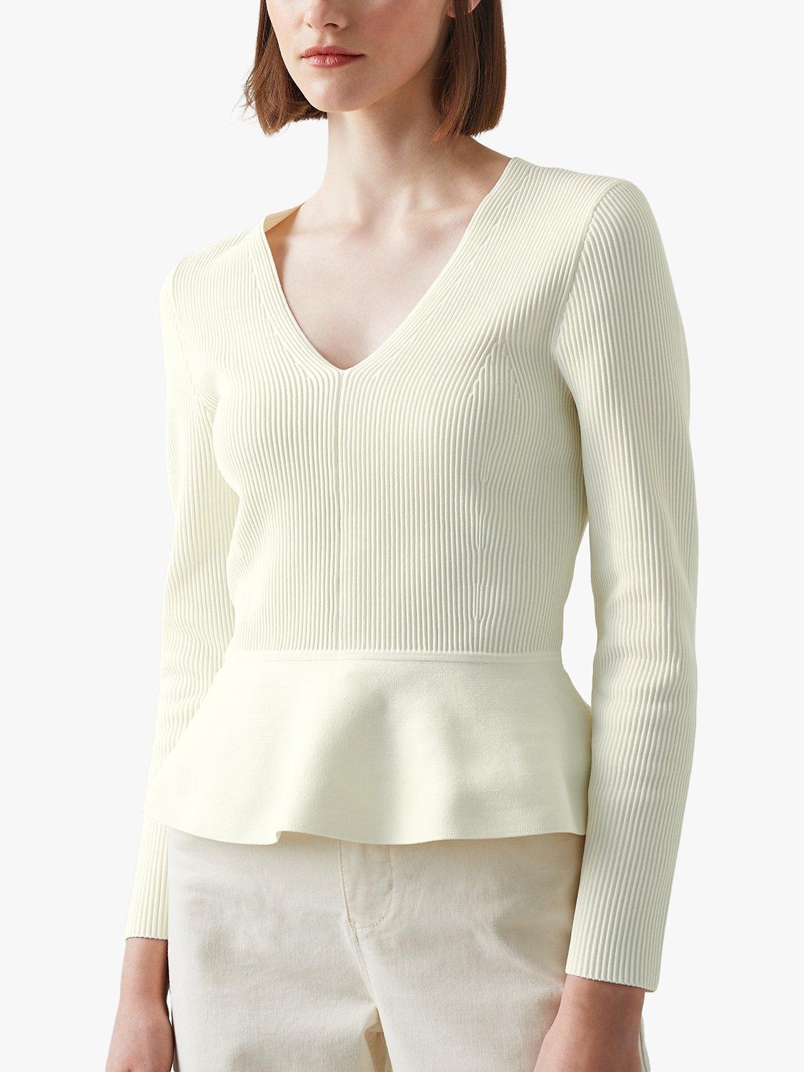 L.K.Bennett Louise Knitted Peplum Top, Cream, L
