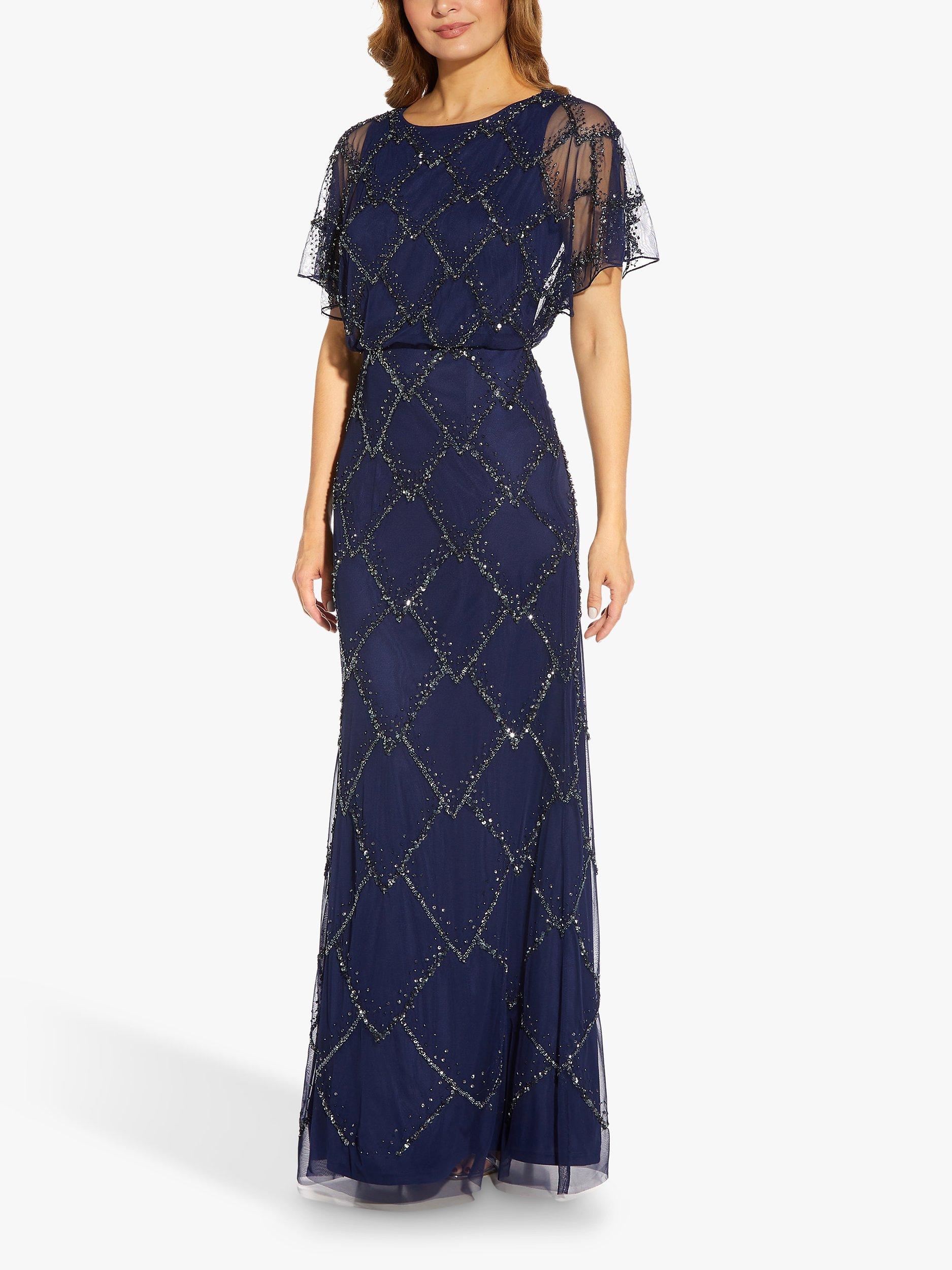 Adrianna Papell Beaded Blouson Dress Navy