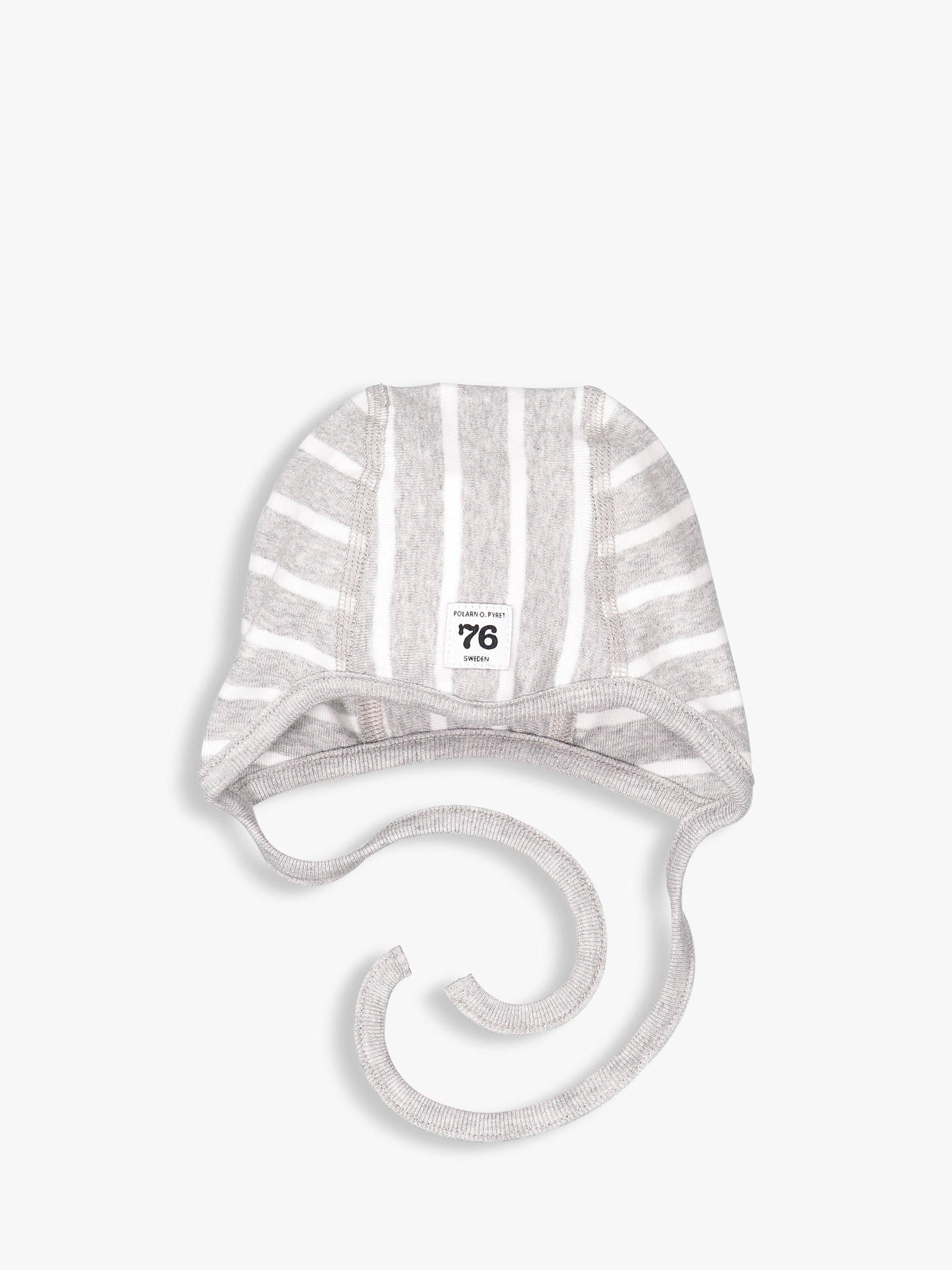 Polarn O. Pyret Baby Cotton Stripe Helmet Hat, Grey