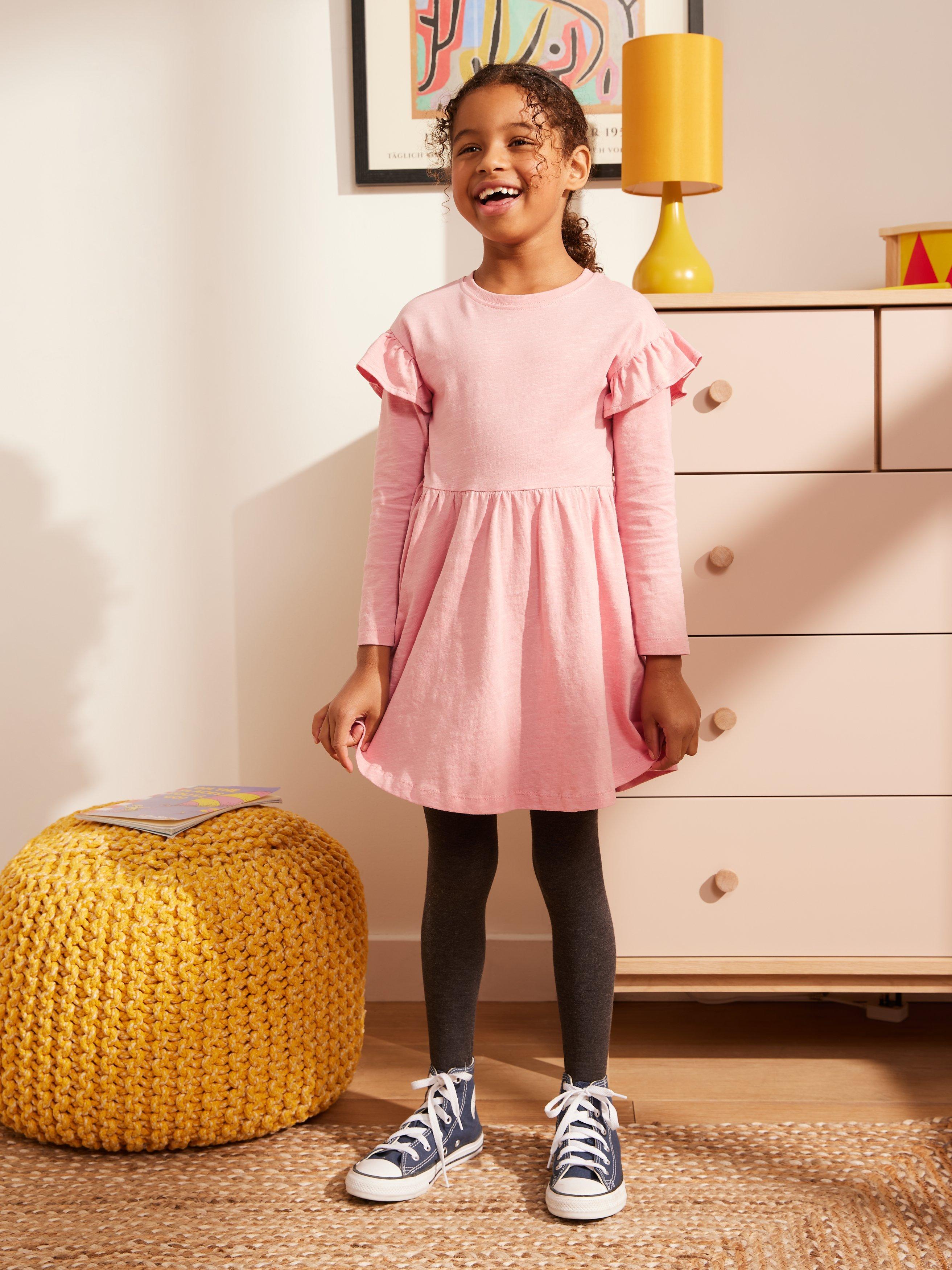 John Lewis ANYDAY Kids' Plain Frill Jersey Dress, Pink