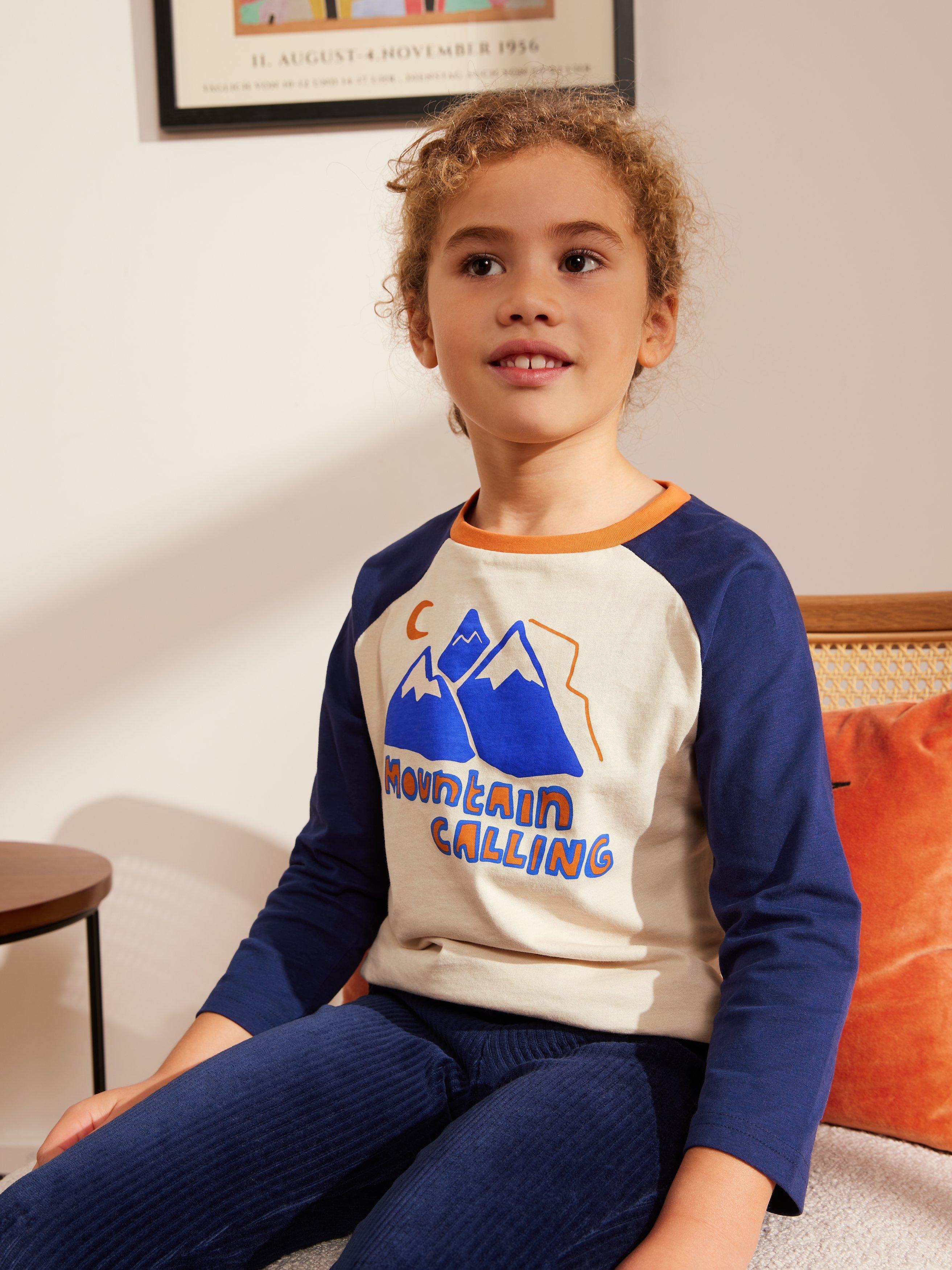 John Lewis ANYDAY Kids' Mountain Calling Raglan Sleeve Jersey Top, Blue/Multi