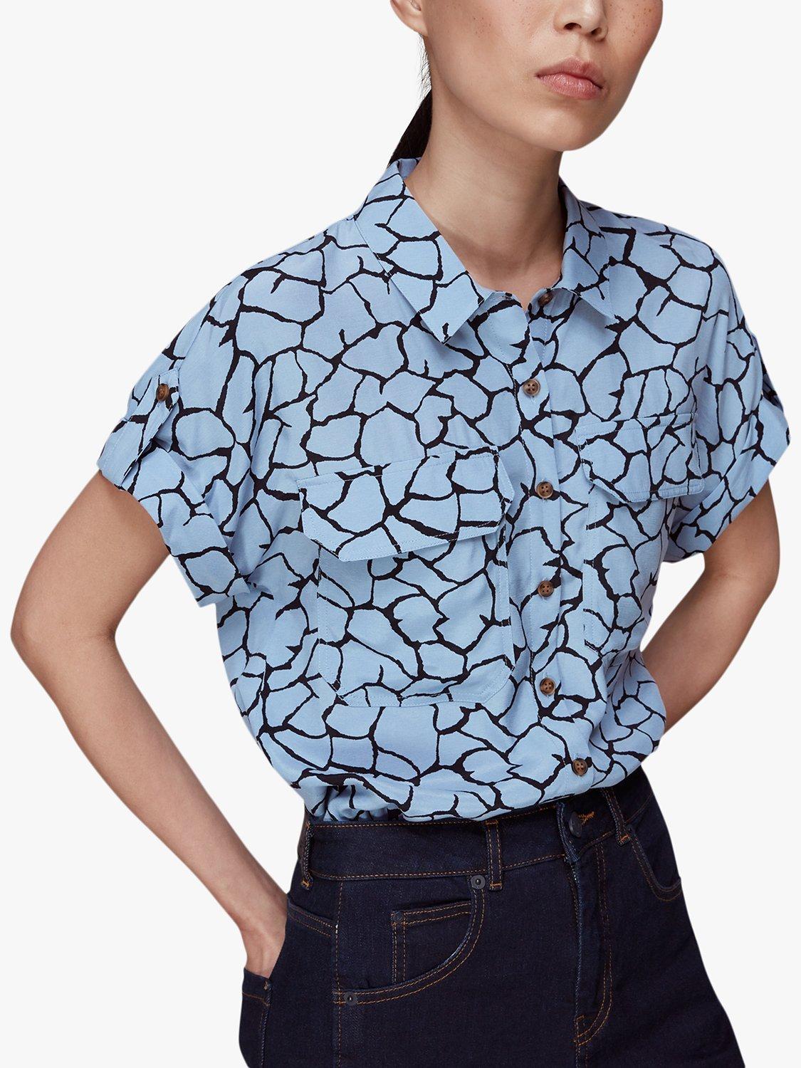 Whistles Giraffe Animal Print Pocket Shirt, Blue/Multi, 8