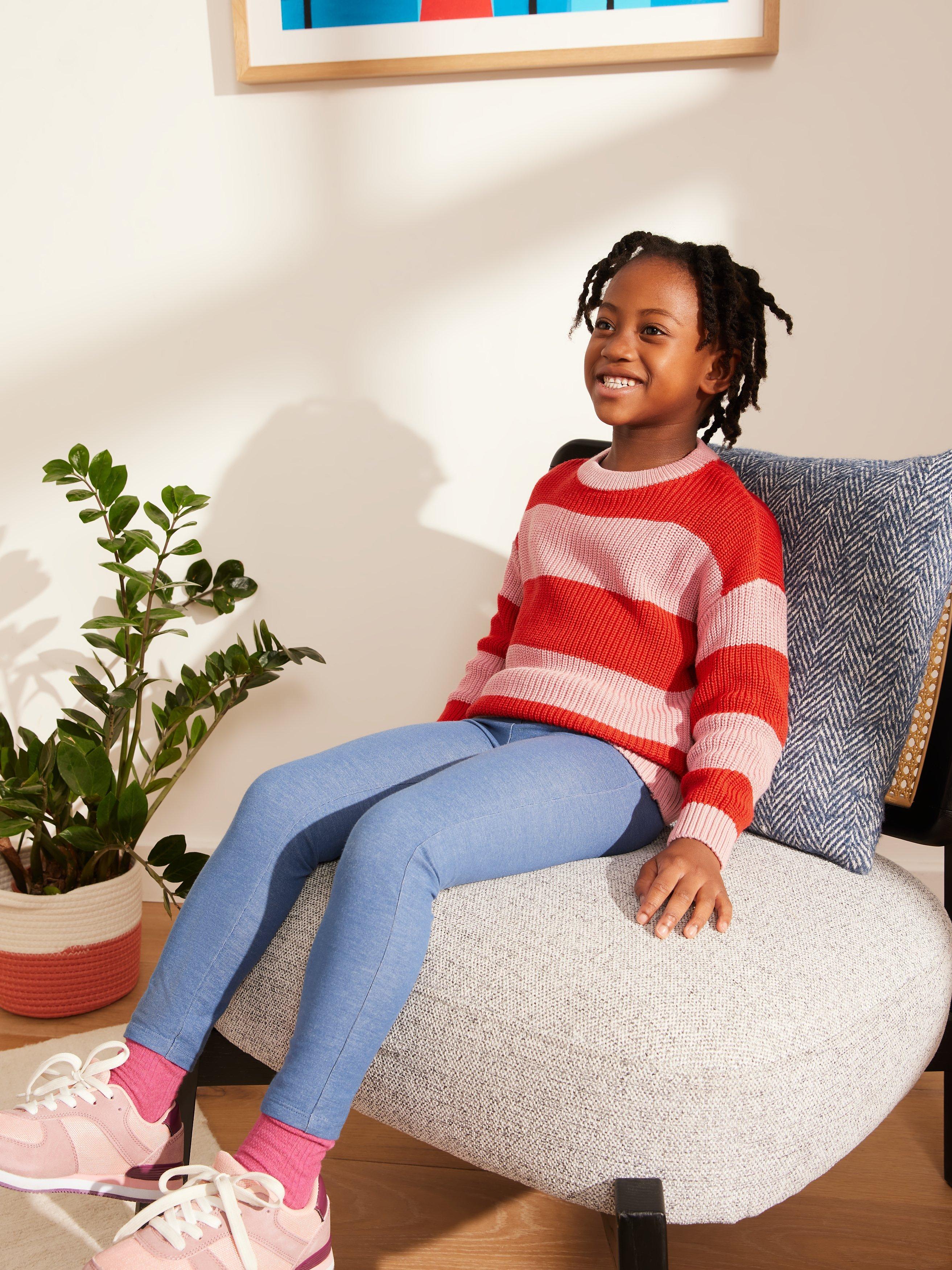 John Lewis ANYDAY Kids' Colour Block Stripe Knit Jumper, Pink