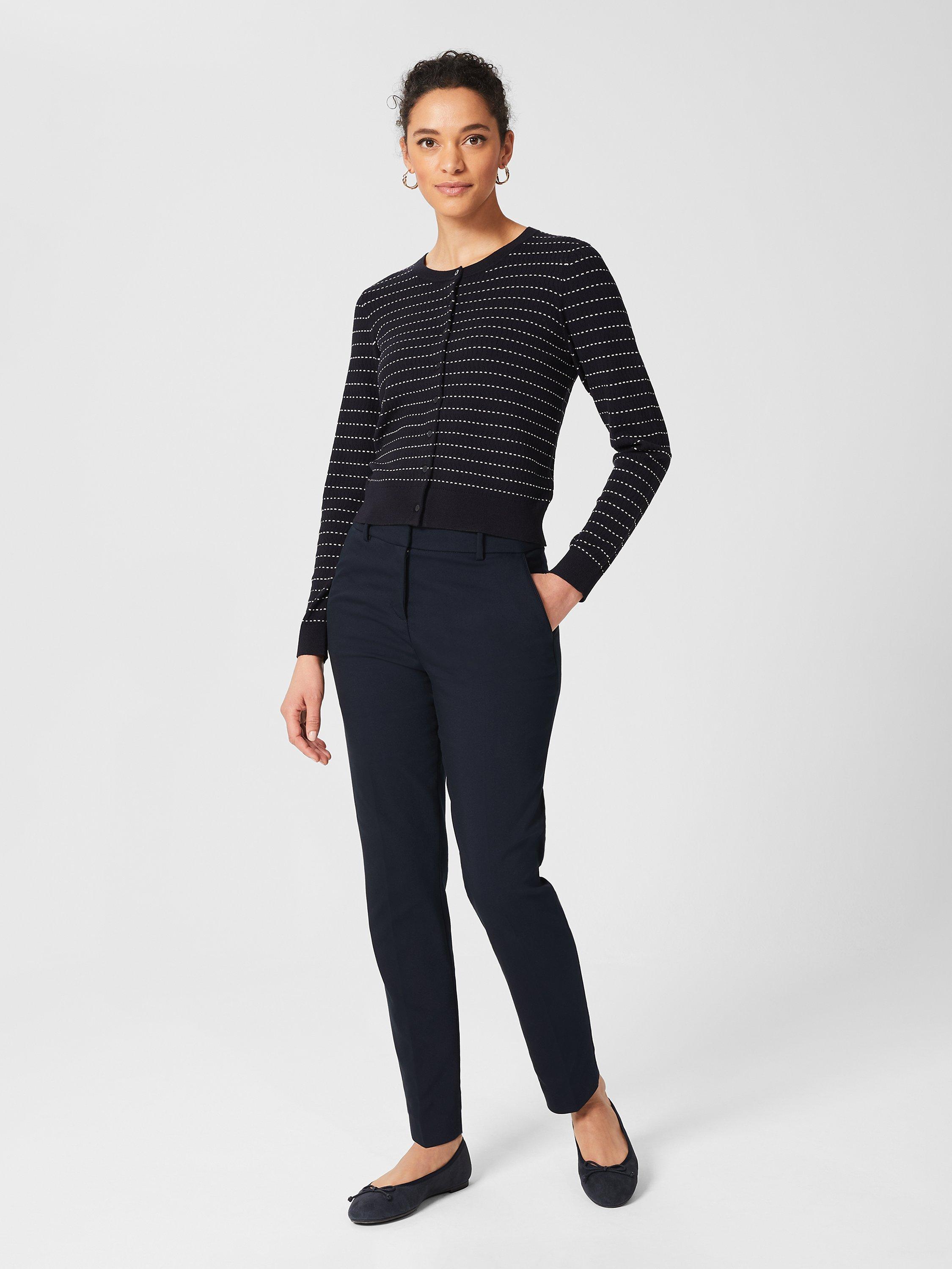 Hobbs Robin Stitch Stripe Cardigan, Navy/Ivory