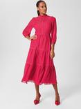 Hobbs Colette Textured Midi Dress, Cerise Pink