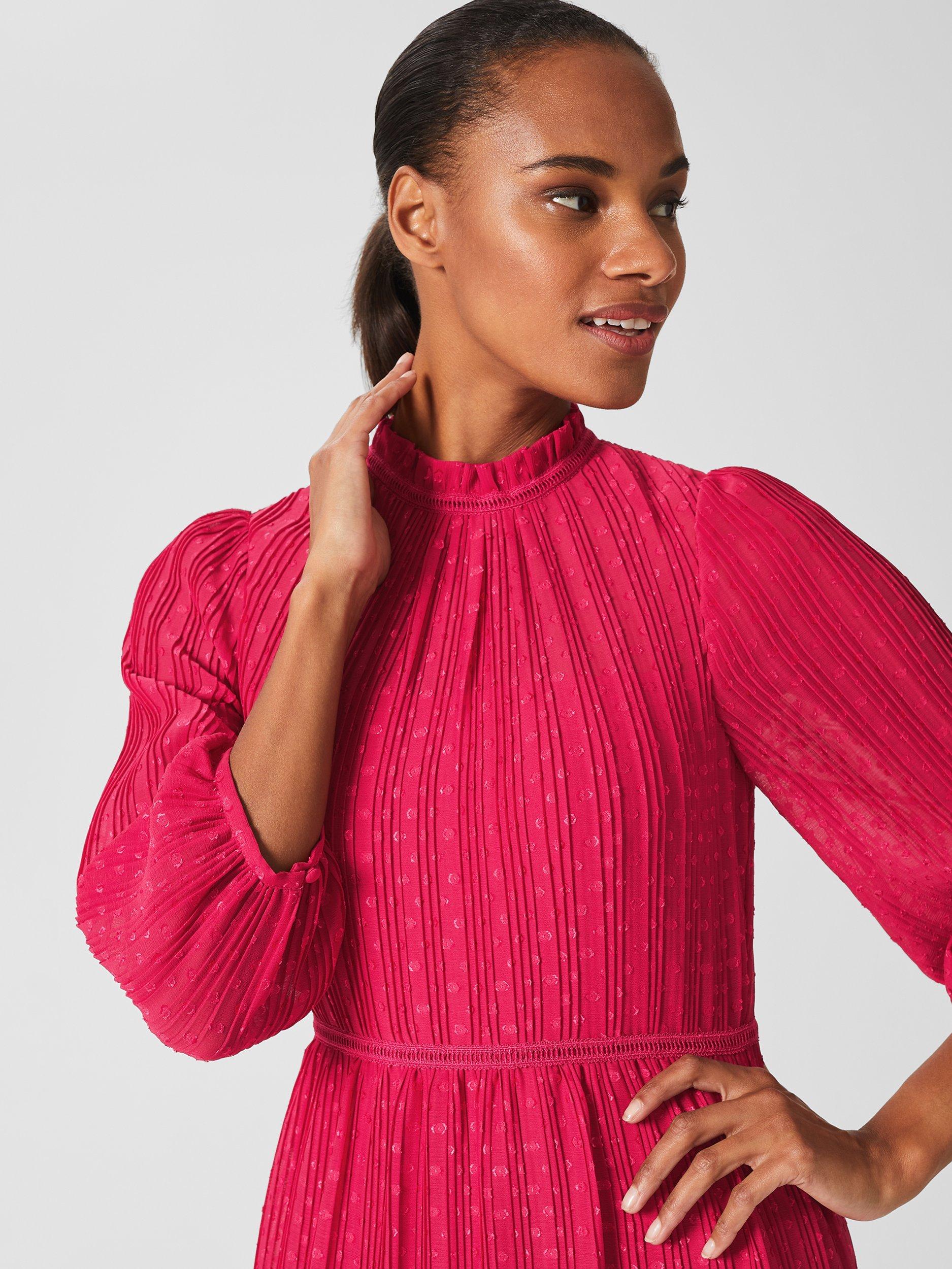 Product image 5 of 8, which shows Hobbs Colette Textured Midi Dress, Cerise Pink, 10