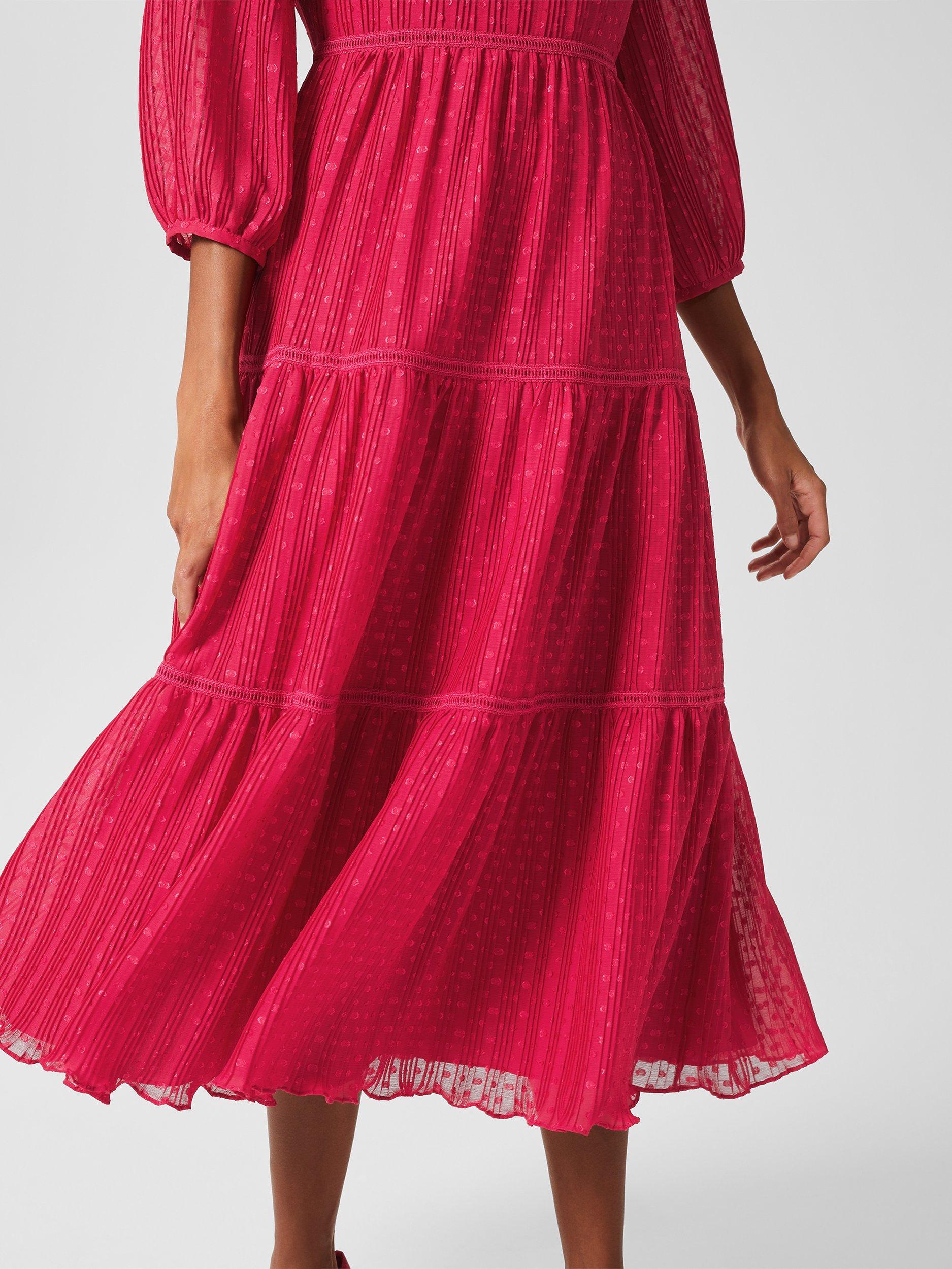 Product image 7 of 8, which shows Hobbs Colette Textured Midi Dress, Cerise Pink, 10