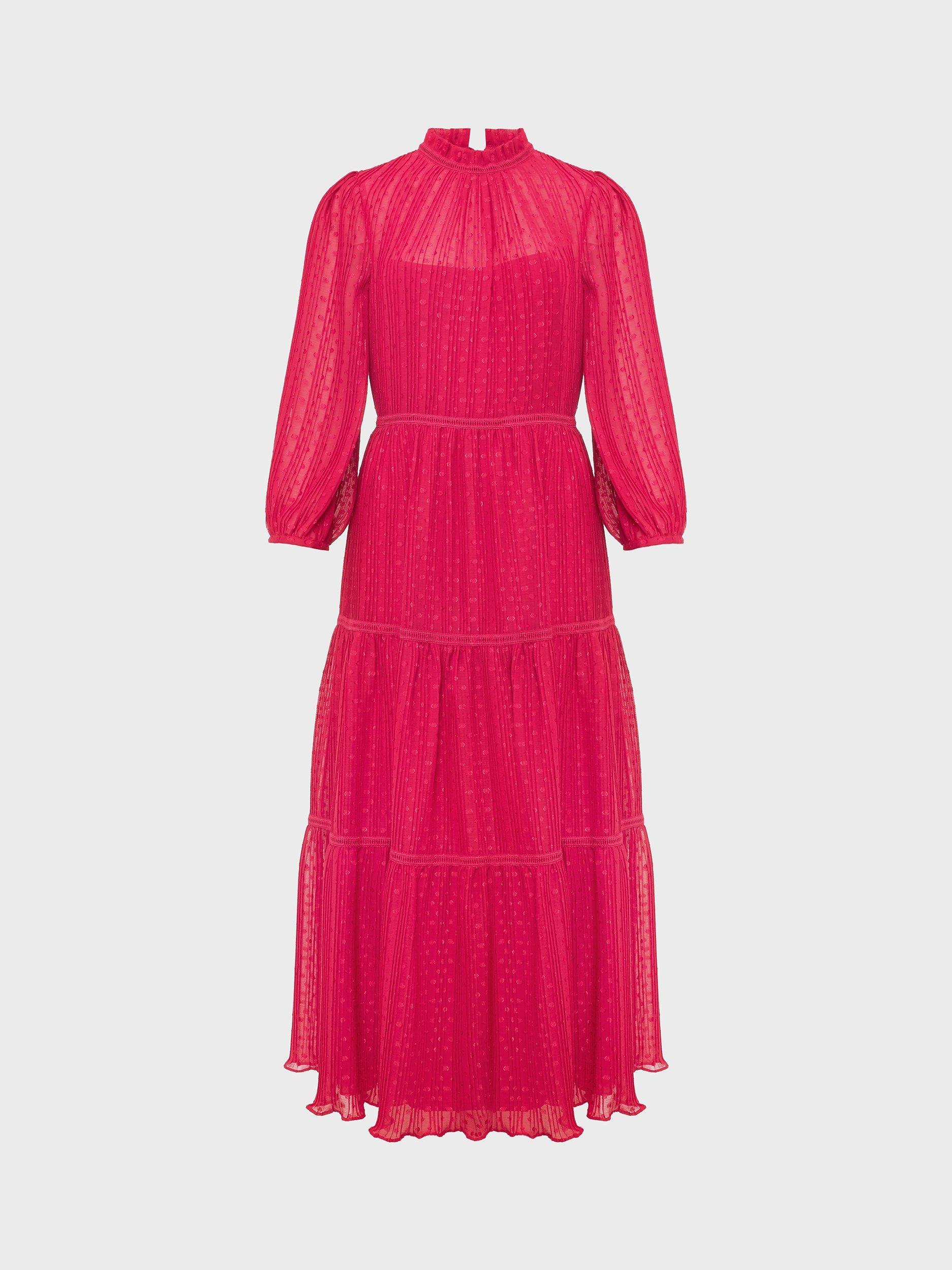 Product image 8 of 8, which shows Hobbs Colette Textured Midi Dress, Cerise Pink, 10