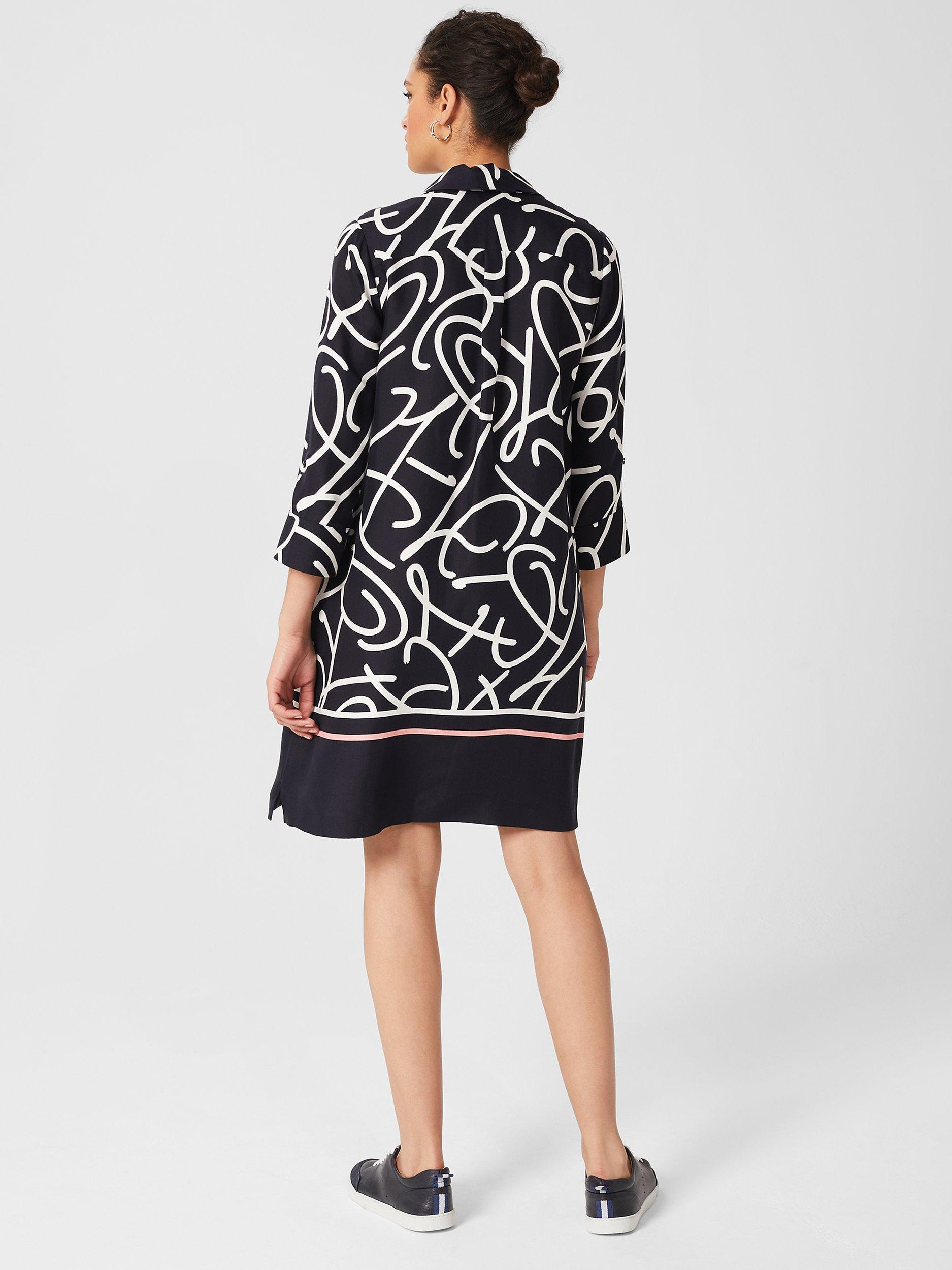 Hobbs Marina Abstract Print Tunic Dress Navy Ivory