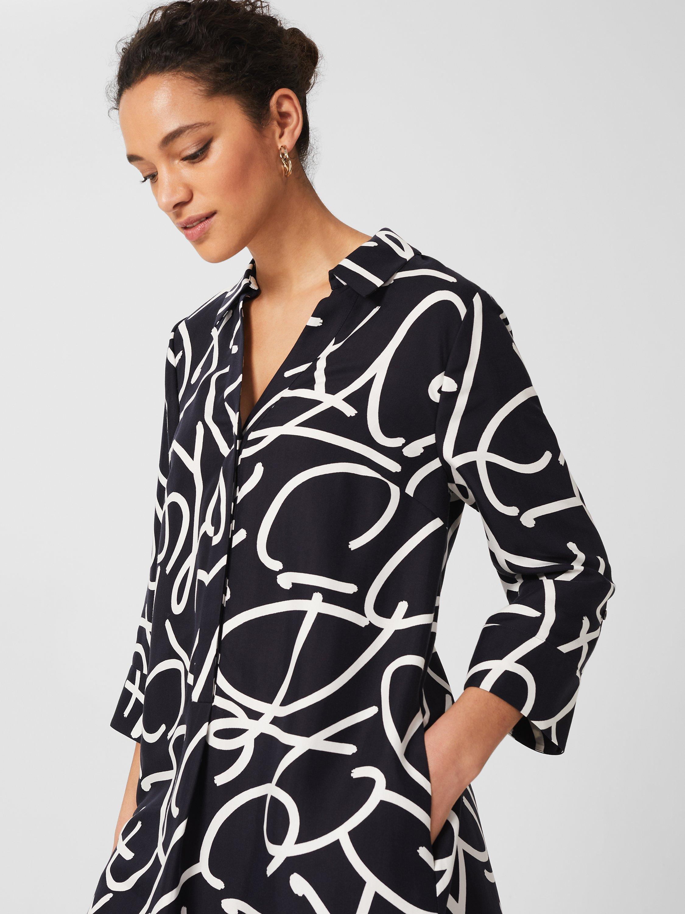Hobbs Marina Abstract Print Tunic Dress, Navy/Ivory, 6