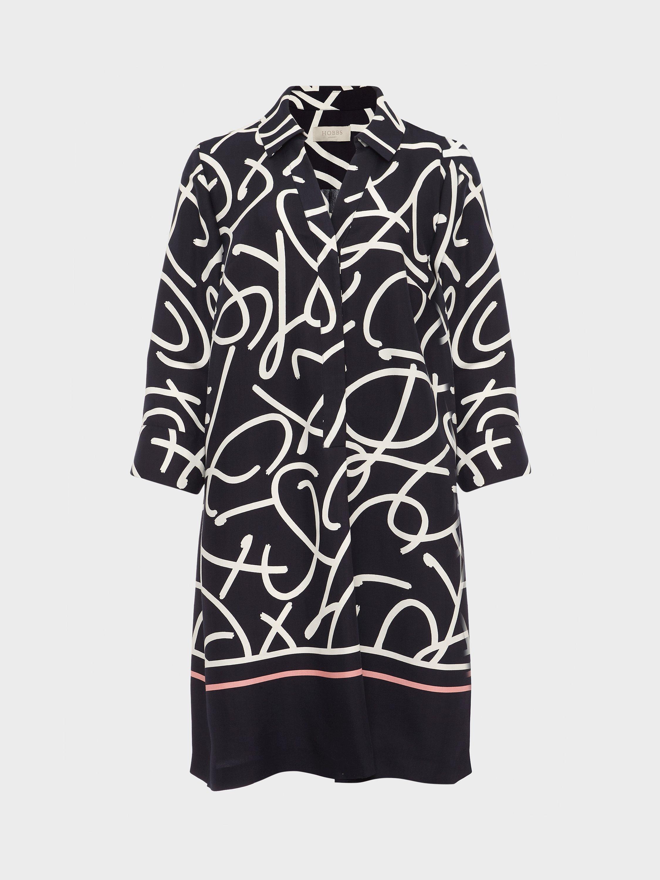 Hobbs Marina Abstract Print Tunic Dress, Navy/Ivory, 6
