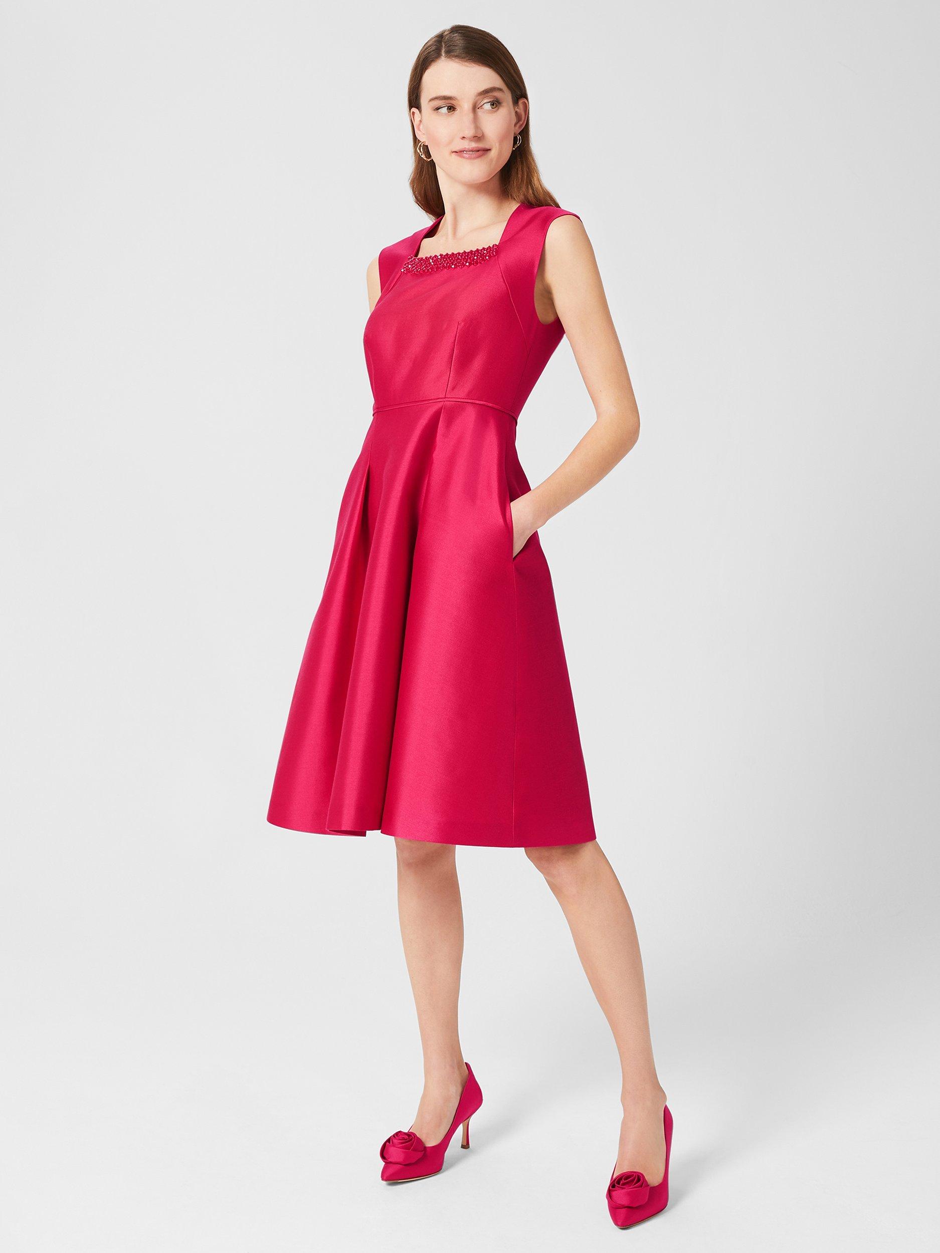 Hobbs Julietta Silk Wool Blend Fit And Flare Knee Length Dress, Fuchsia