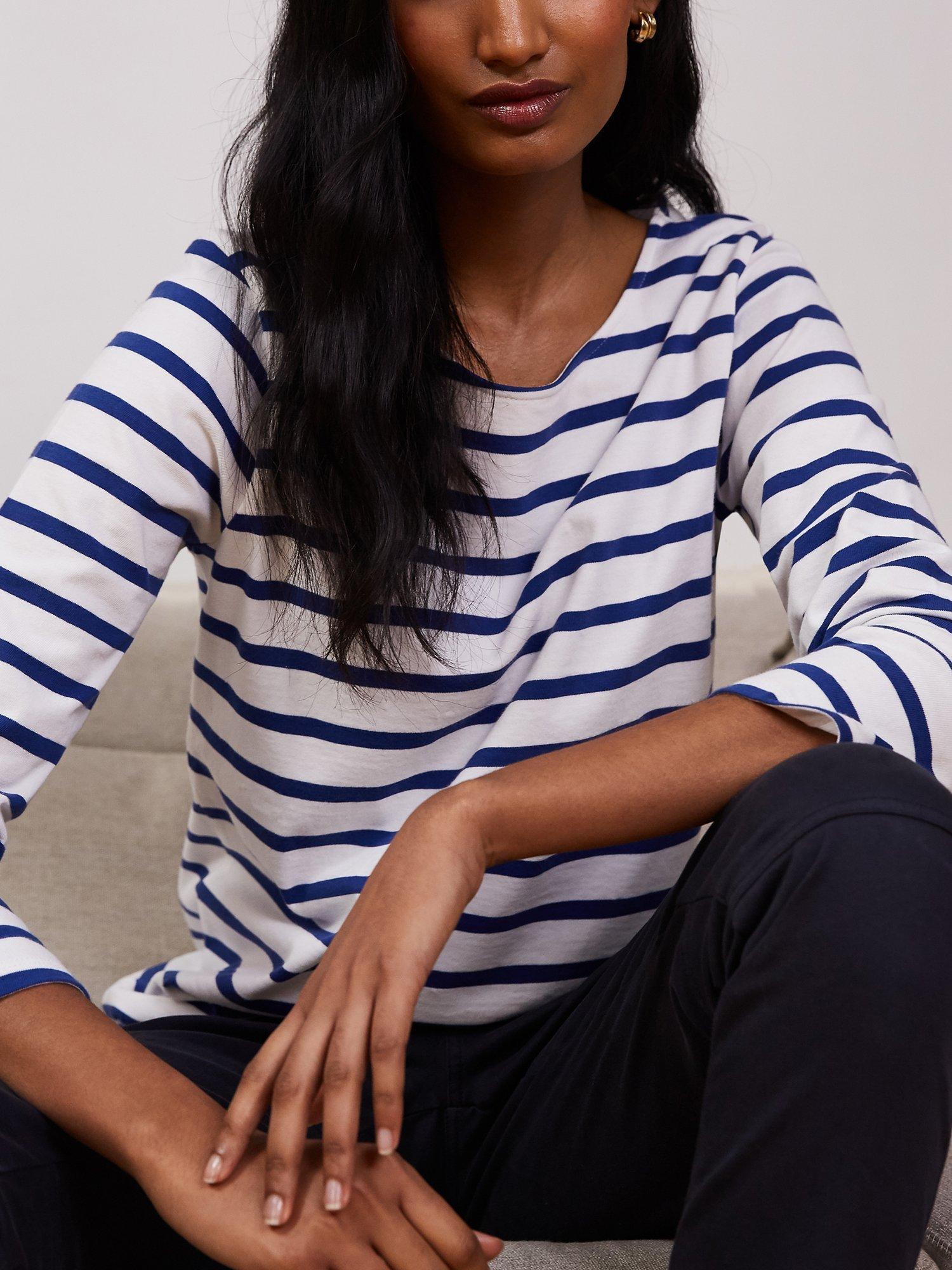 Baukjen Ashley Organic Cotton Stripe Top, White/Delft Blue