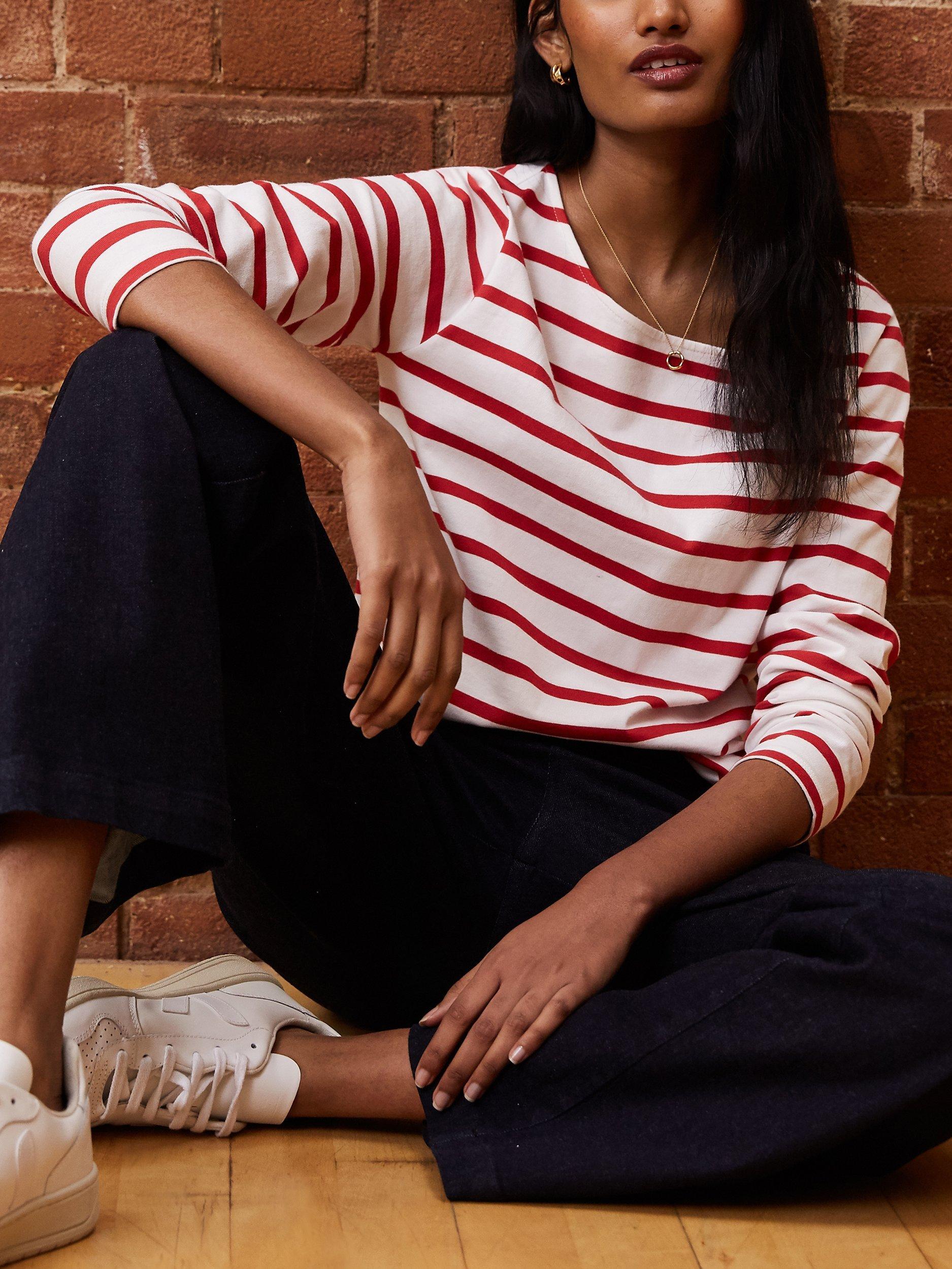 Baukjen Ashley Organic Cotton Stripe Top, White/Strawberry