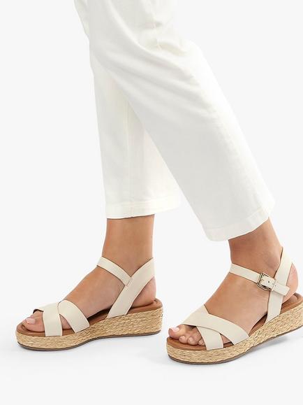 Dune London Linnie Leather Espadrille Flatform Sandals - view 2, Ecru-leather