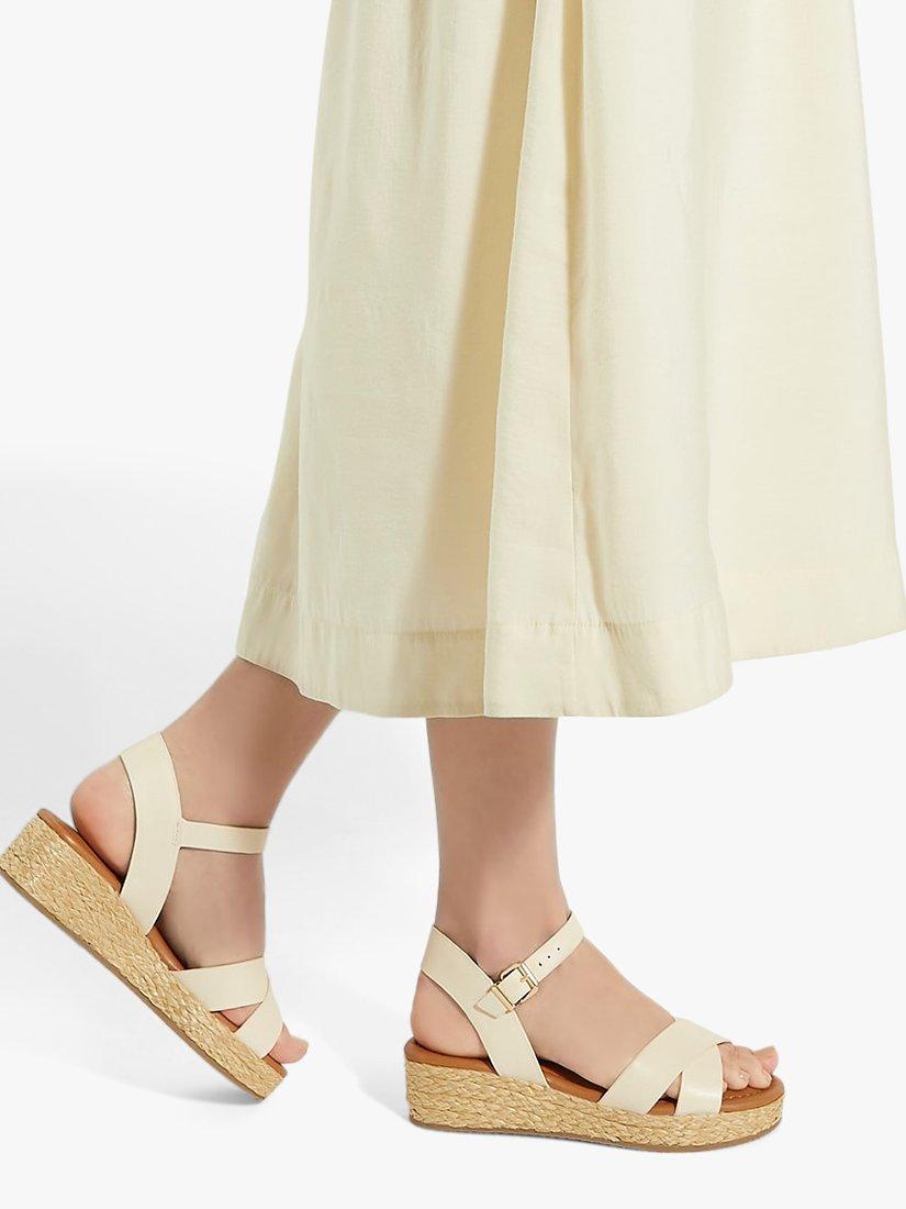 Product image 5 of 5, which shows Dune Wide Fit Linnie Leather Espadrille Flatform Sandals, White, 3
