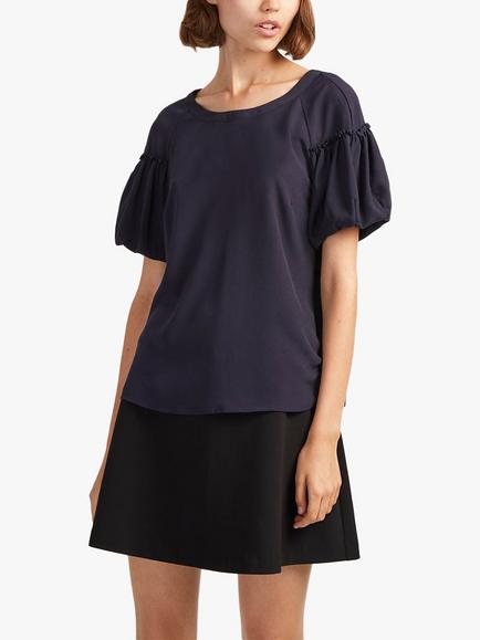 French Connection Crepe Light Short Sleeve Top, Utility Blue, Utility Blue
