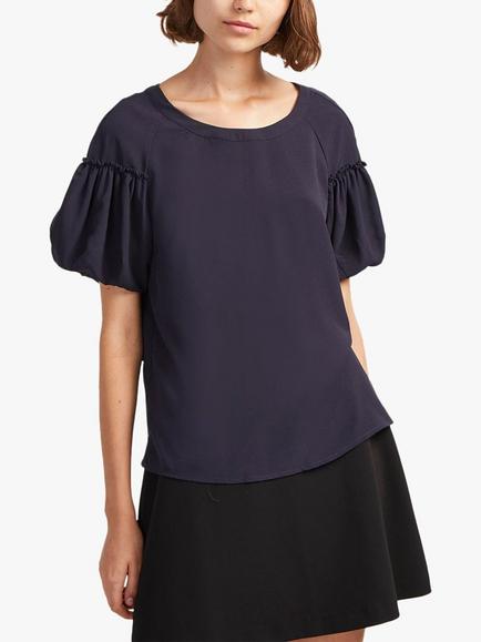 French Connection Crepe Light Short Sleeve Top, Utility Blue - view 2, Utility Blue