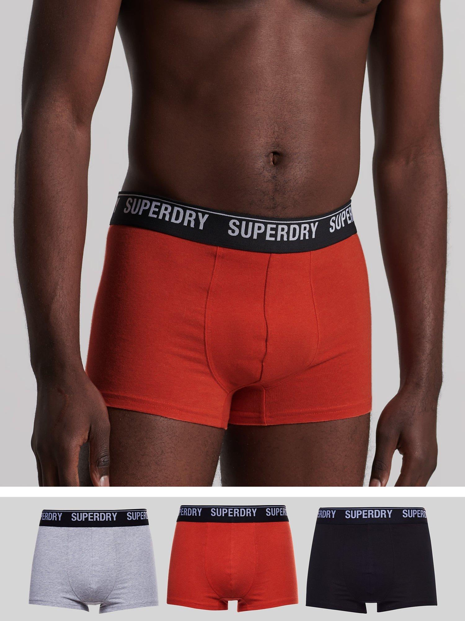 Superdry Organic Cotton Blend Trunks, Pack of 3, Black/Orange/Grey, S