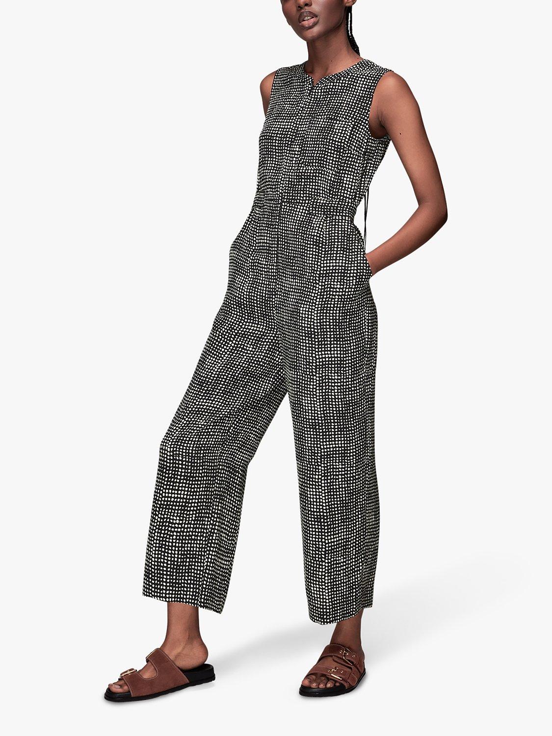 Whistles Josie Spotted Check Jumpsuit, Black/White