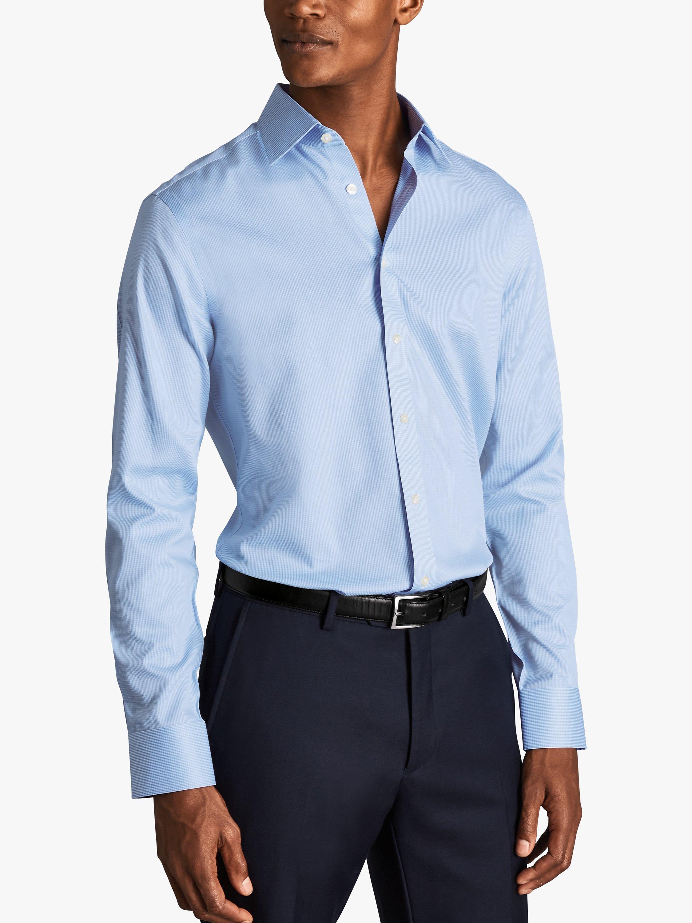 Product image 1 of 6, which shows Charles Tyrwhitt Non-Iron Puppytooth Slim Fit Shirt, Sky, 14.5 33