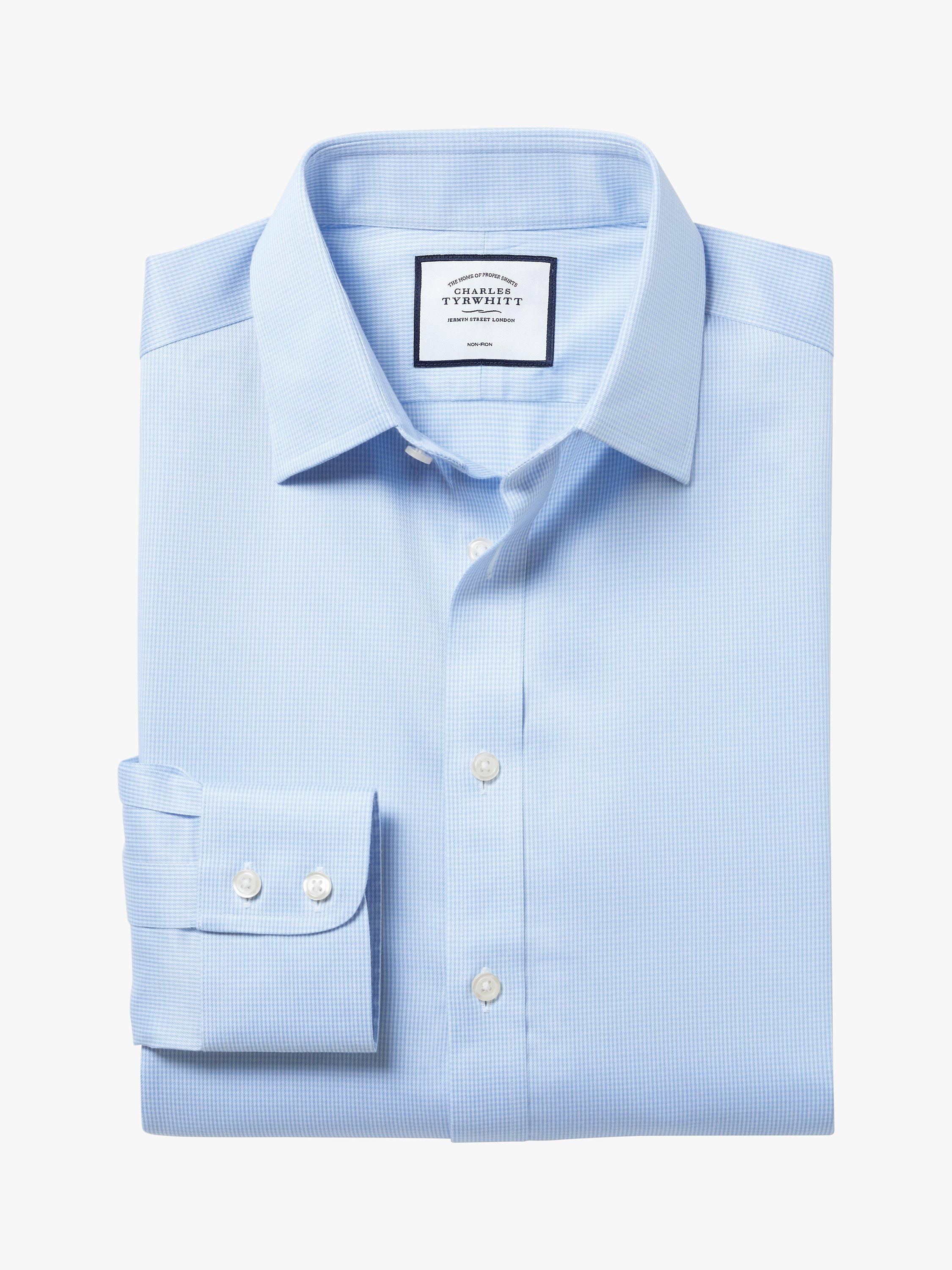 Product image 2 of 6, which shows Charles Tyrwhitt Non-Iron Puppytooth Slim Fit Shirt, Sky, 14.5 33