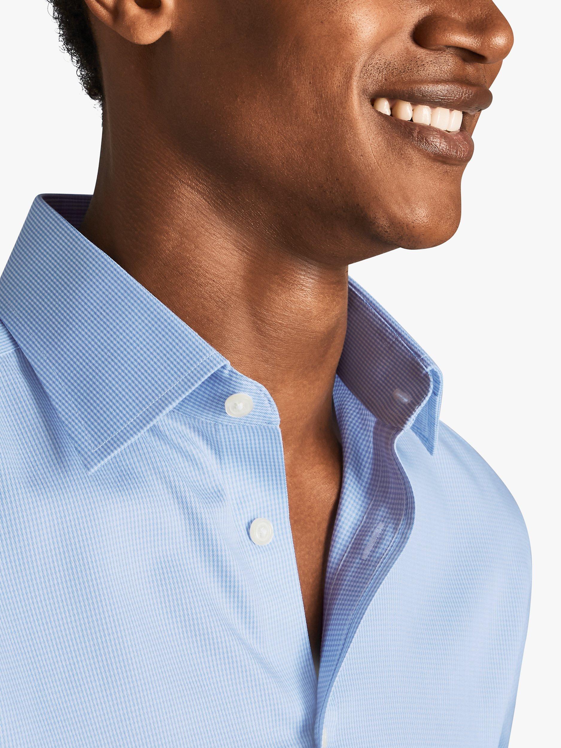 Product image 3 of 6, which shows Charles Tyrwhitt Non-Iron Puppytooth Slim Fit Shirt, Sky, 14.5 33
