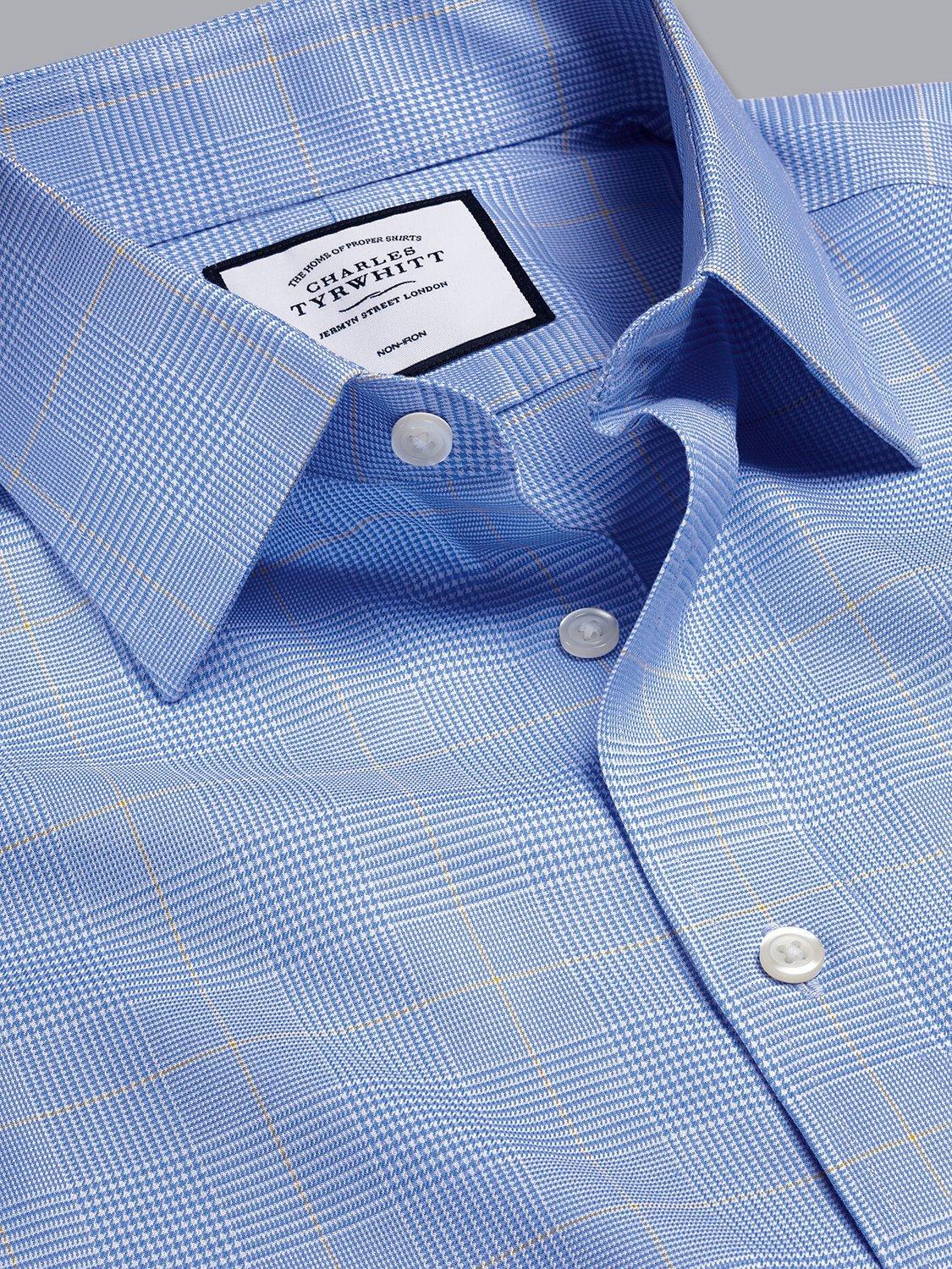 Product image 2 of 6, which shows Charles Tyrwhitt Non-Iron Prince of Wales Slim Fit Shirt, Ocean Blue, 15.5 34