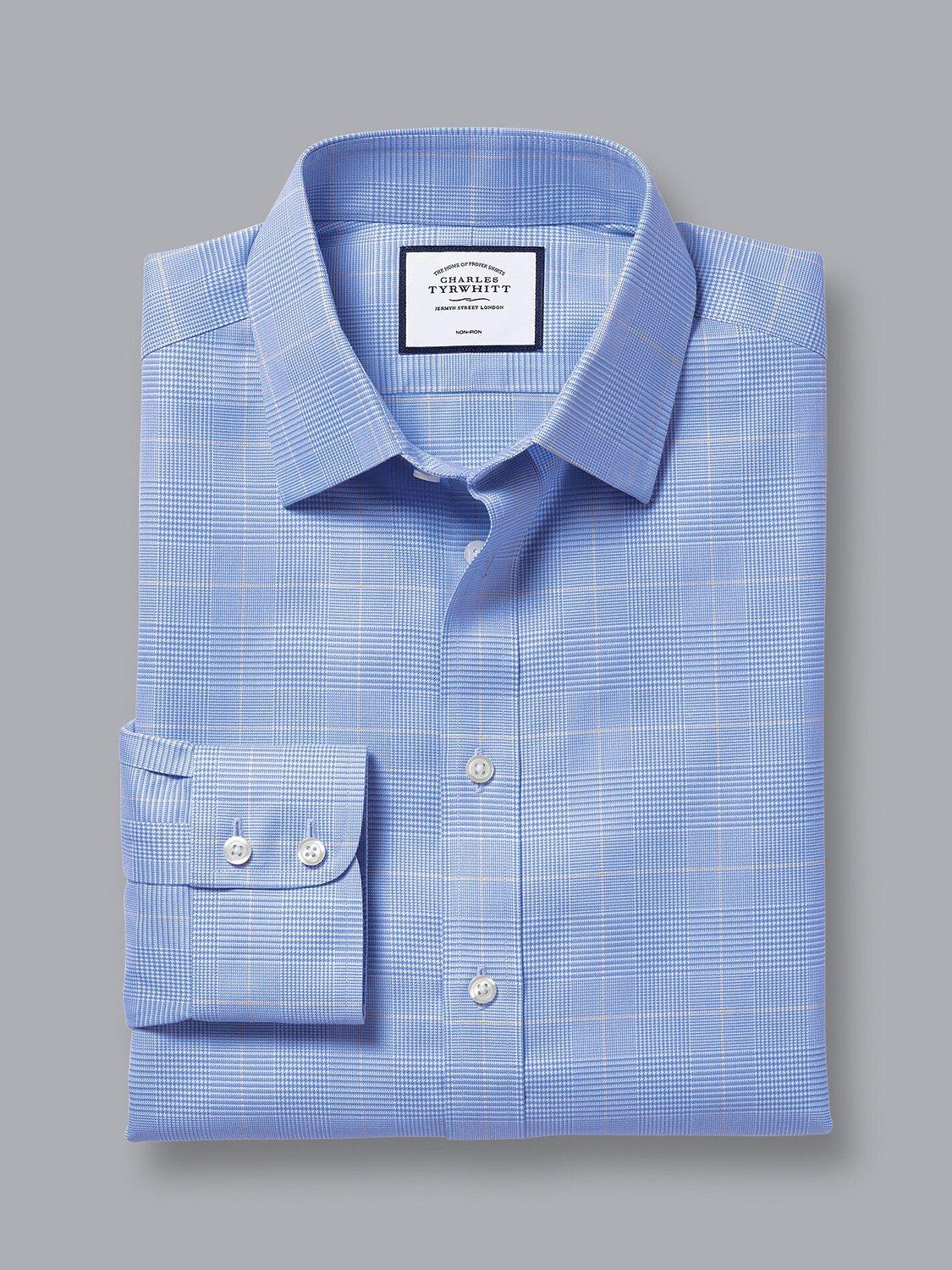 Product image 4 of 6, which shows Charles Tyrwhitt Non-Iron Prince of Wales Slim Fit Shirt, Ocean Blue, 15.5 34
