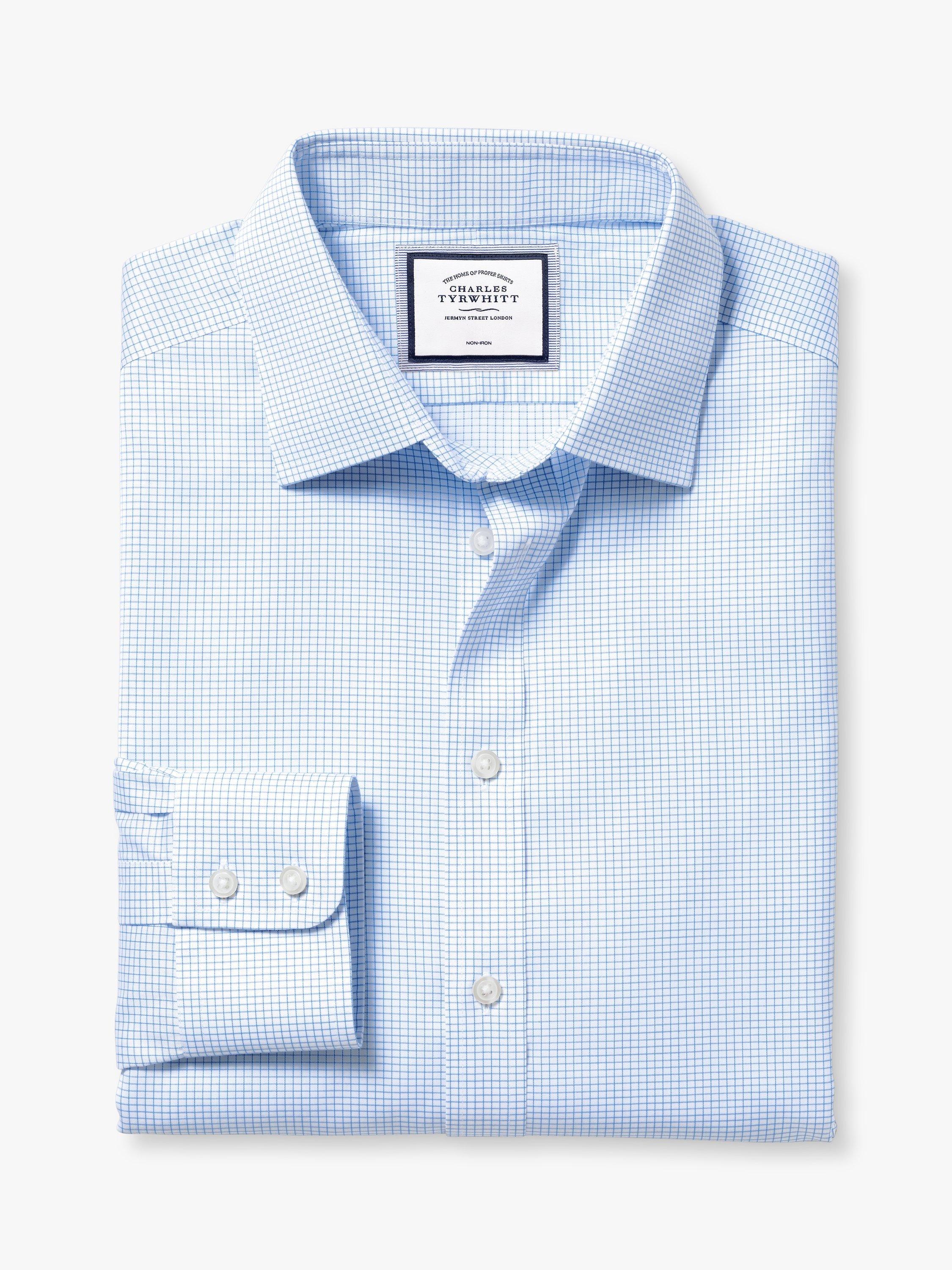 Product image 2 of 6, which shows Charles Tyrwhitt Classic Collar Non-Iron Twill Mini Grid Slim Fit Shirt, Cornflower Blue, 15.5 34