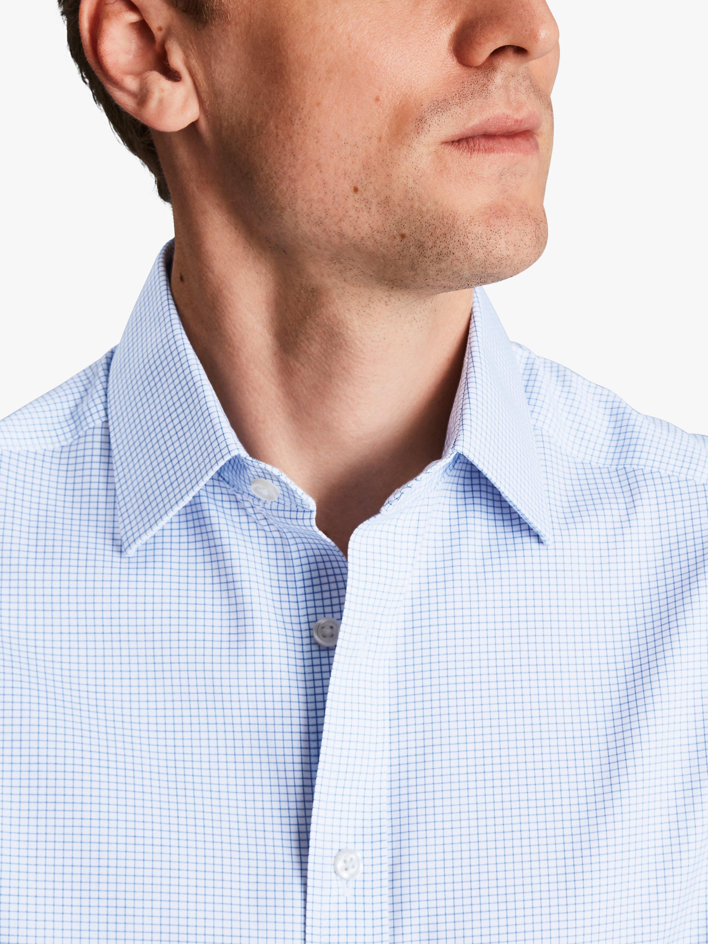 Product image 3 of 6, which shows Charles Tyrwhitt Classic Collar Non-Iron Twill Mini Grid Slim Fit Shirt, Cornflower Blue, 15.5 34