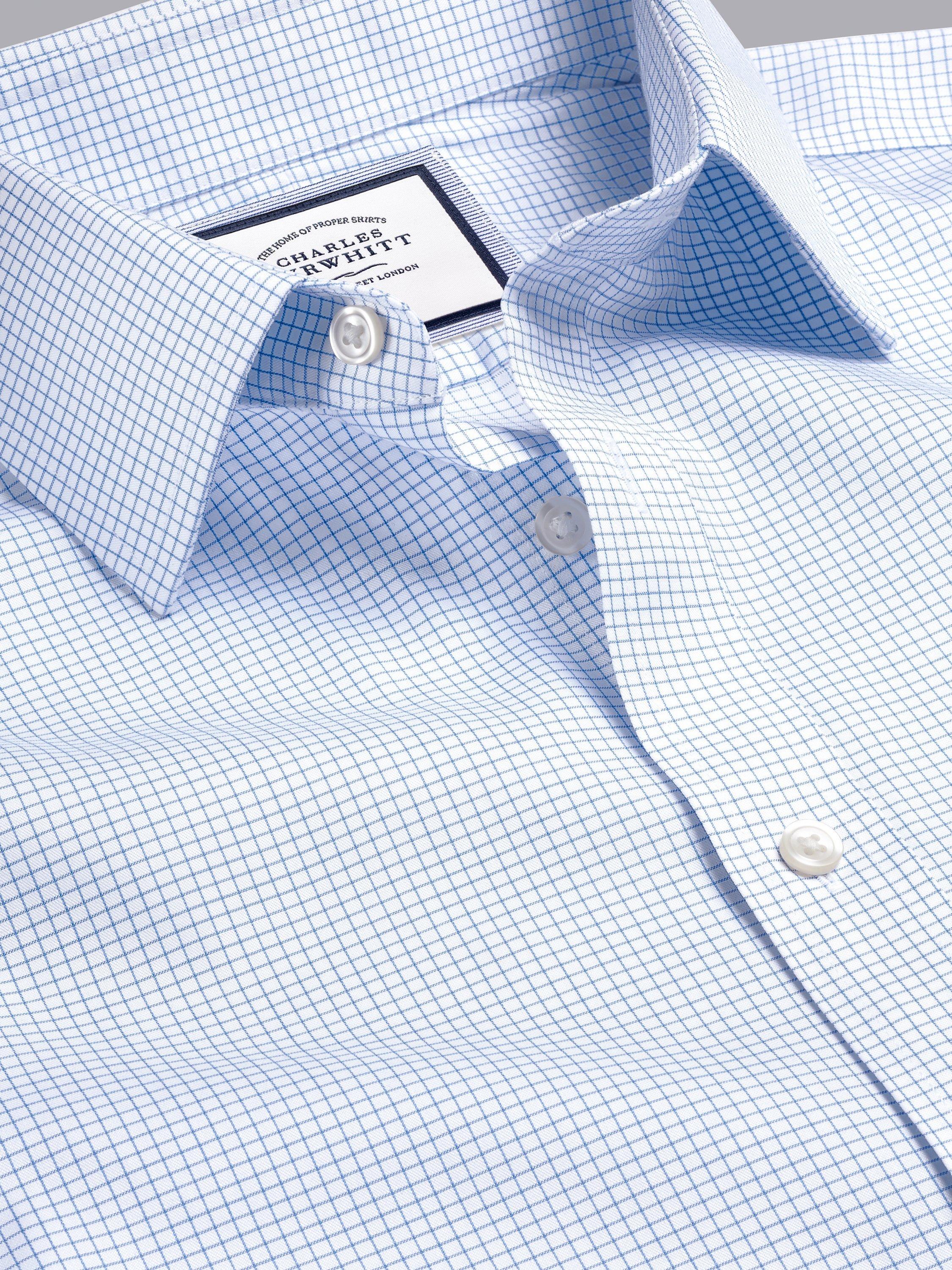 Product image 4 of 6, which shows Charles Tyrwhitt Classic Collar Non-Iron Twill Mini Grid Slim Fit Shirt, Cornflower Blue, 15.5 34