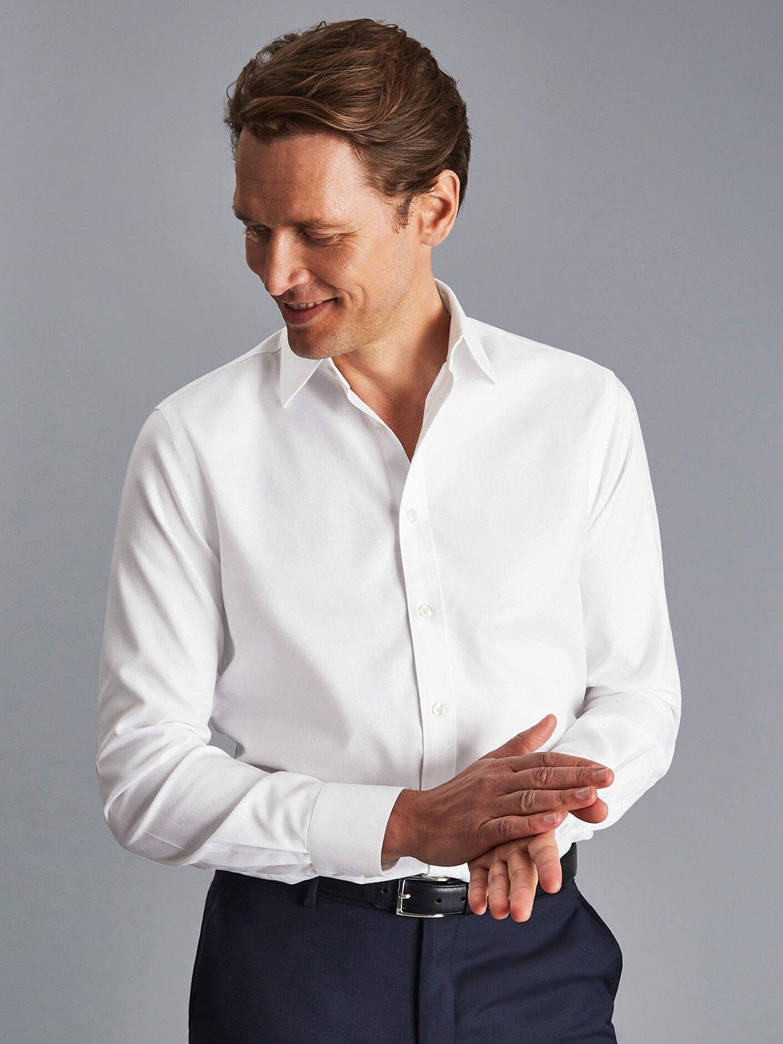 Product image 1 of 6, which shows Charles Tyrwhitt Classic Collar Non-Iron Twill Slim Fit Shirt, White, 14.5 33