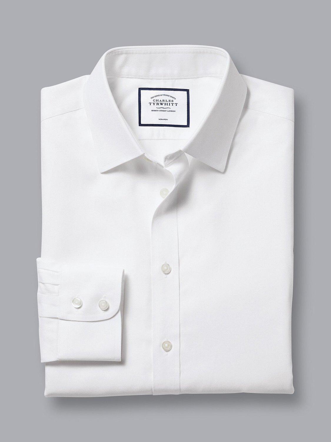 Good Charles Tyrwhitt Non-Iron Herringbone Shirt in White 15.5/35in NWT $99